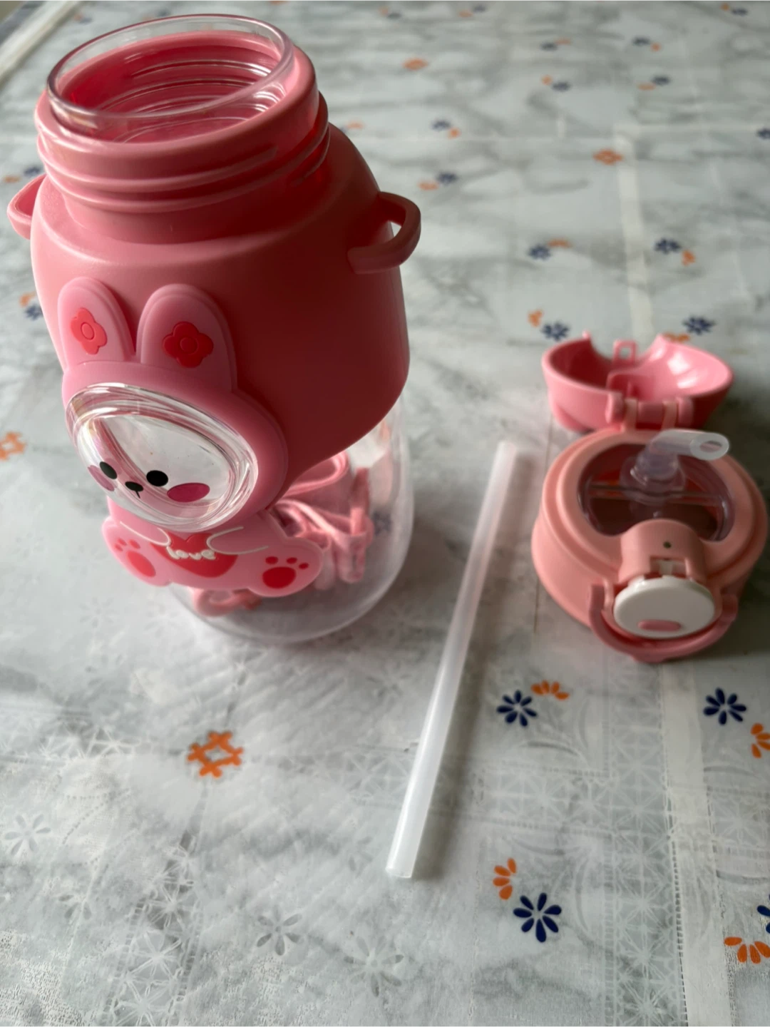New Pink Bunny Water Bottle with Straw - photo 4