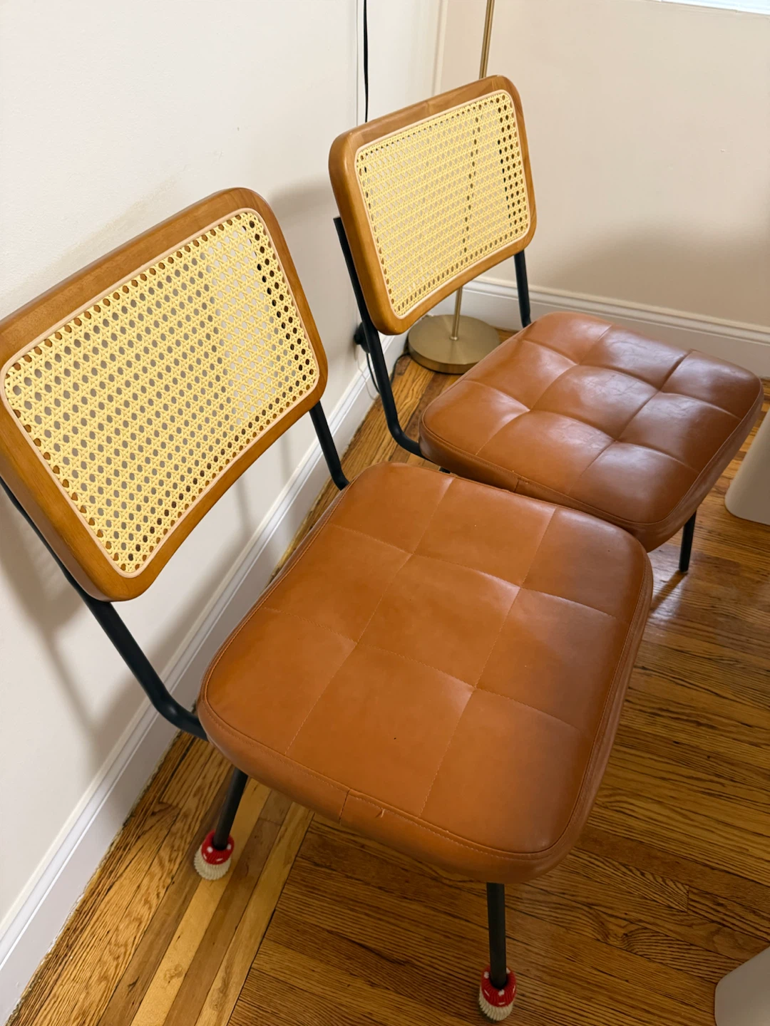 Set of 2 Rattan and Faux Leather Dining Chairs