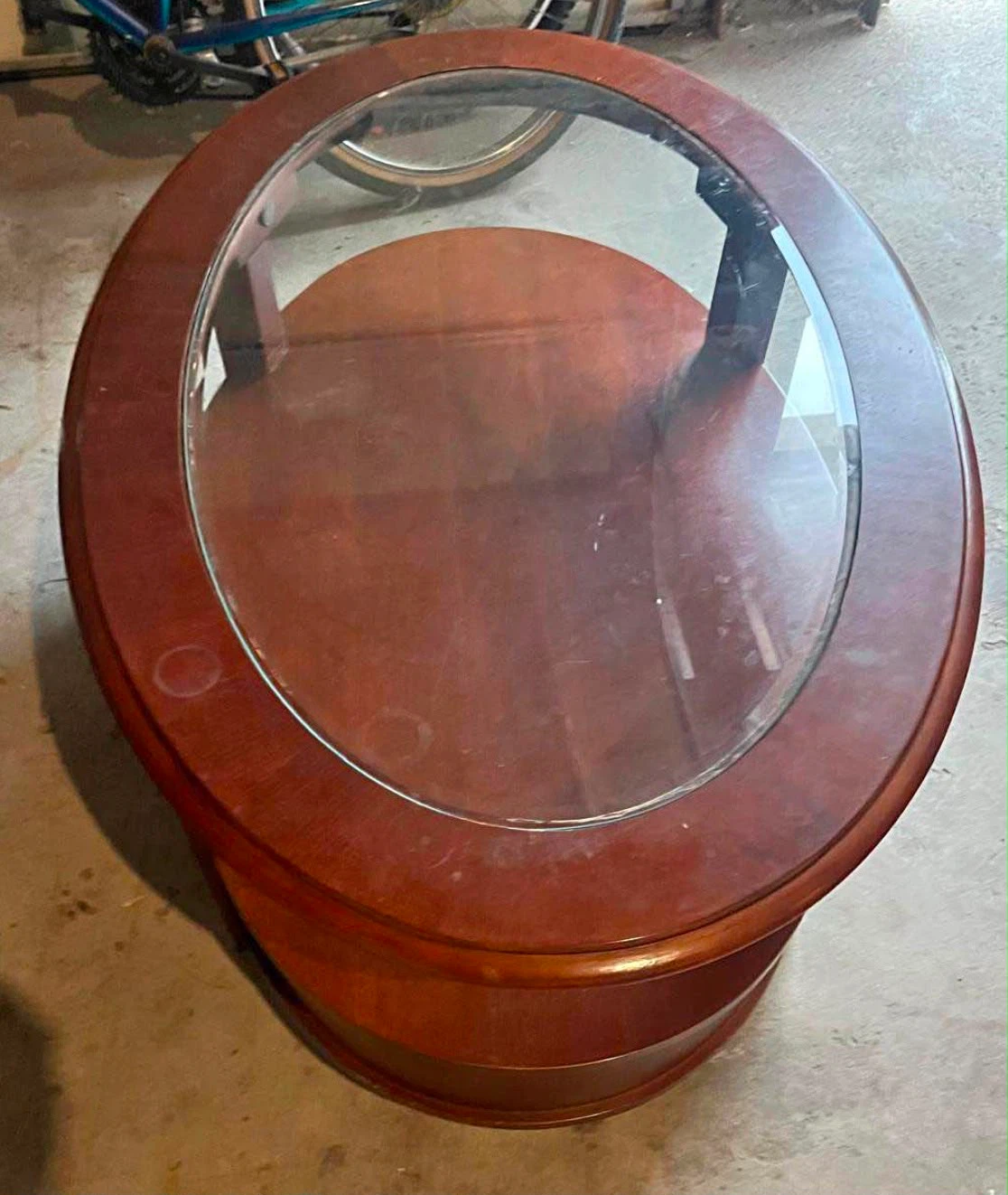 Oval Wood and Glass Coffee Table