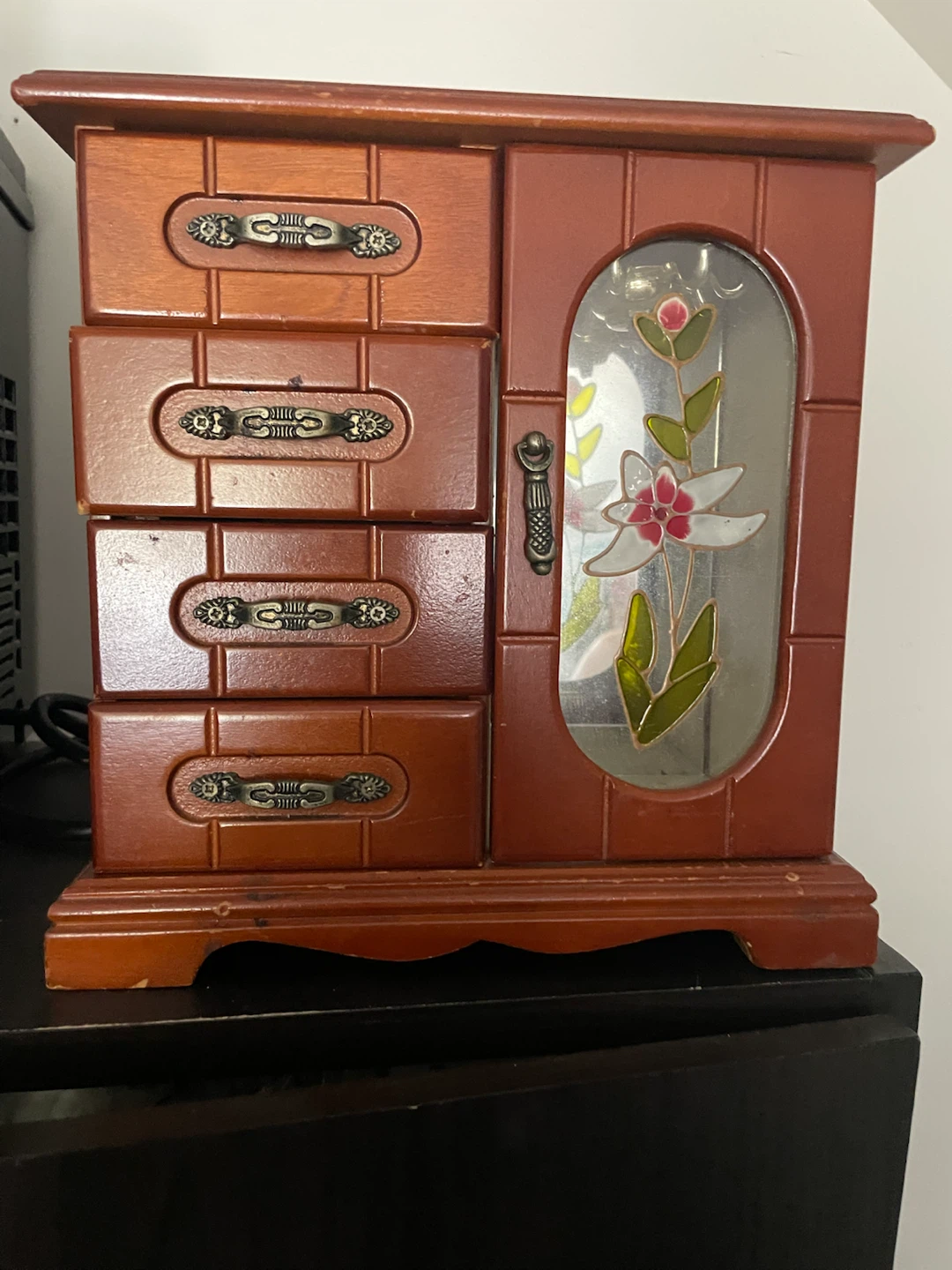 Wooden Jewelry Armoire with Floral Glass Door - photo 2