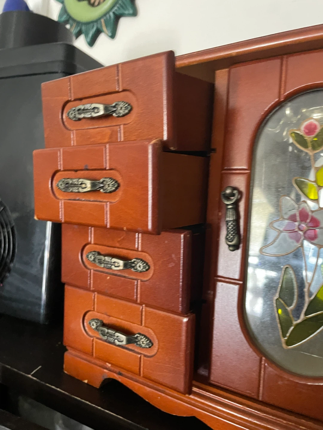 Wooden Jewelry Armoire with Floral Glass Door - photo 3