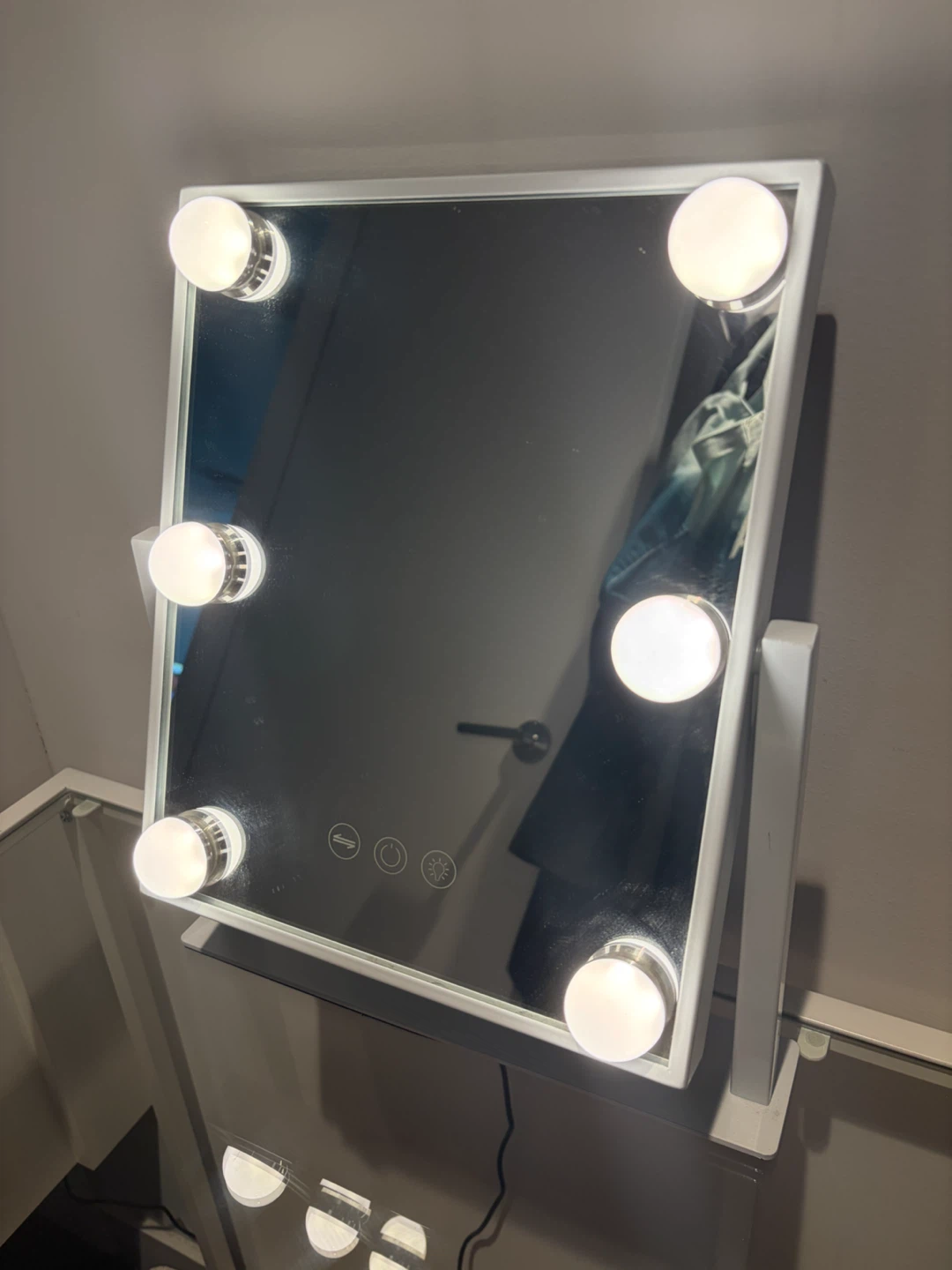 White Vanity Desk with Mirror and Faux Fur Stool - photo 2