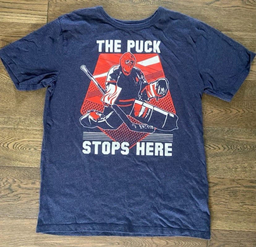🏈 EUC Hockey Goalie “Puck Stops Here” Graphic Tee 10-12 yrs 🏈