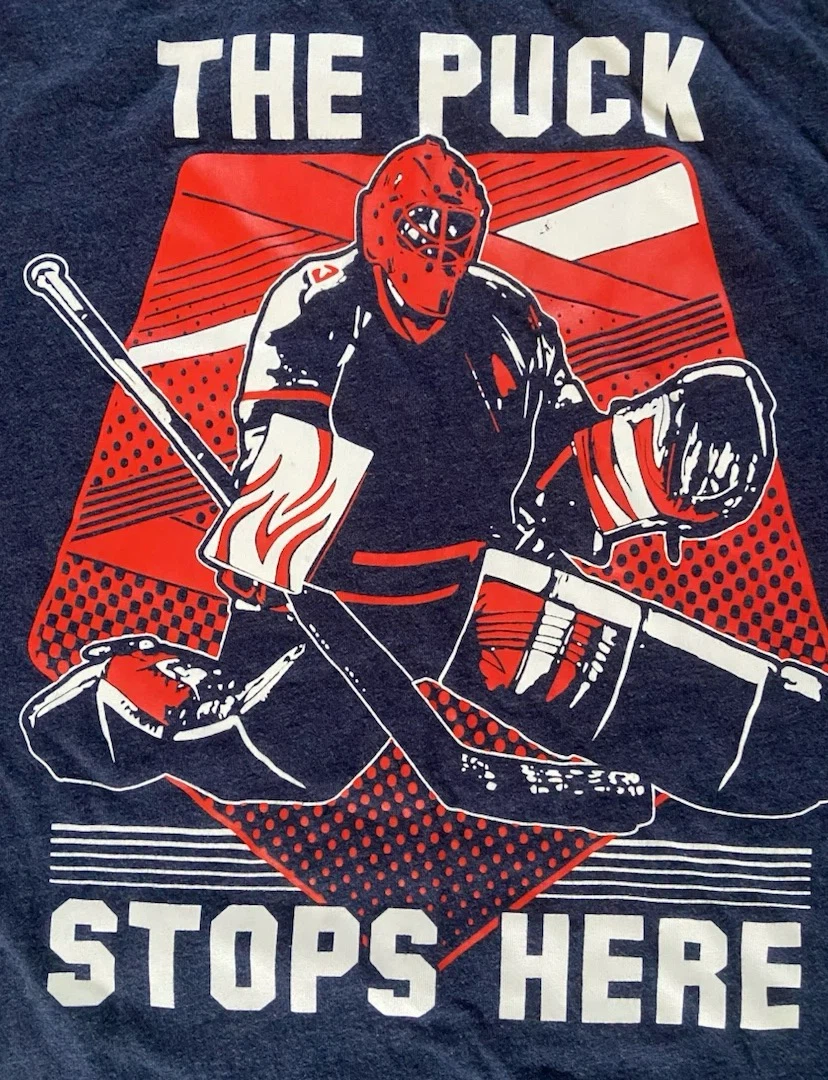 🏈 EUC Hockey Goalie “Puck Stops Here” Graphic Tee 10-12 yrs 🏈 - photo 2