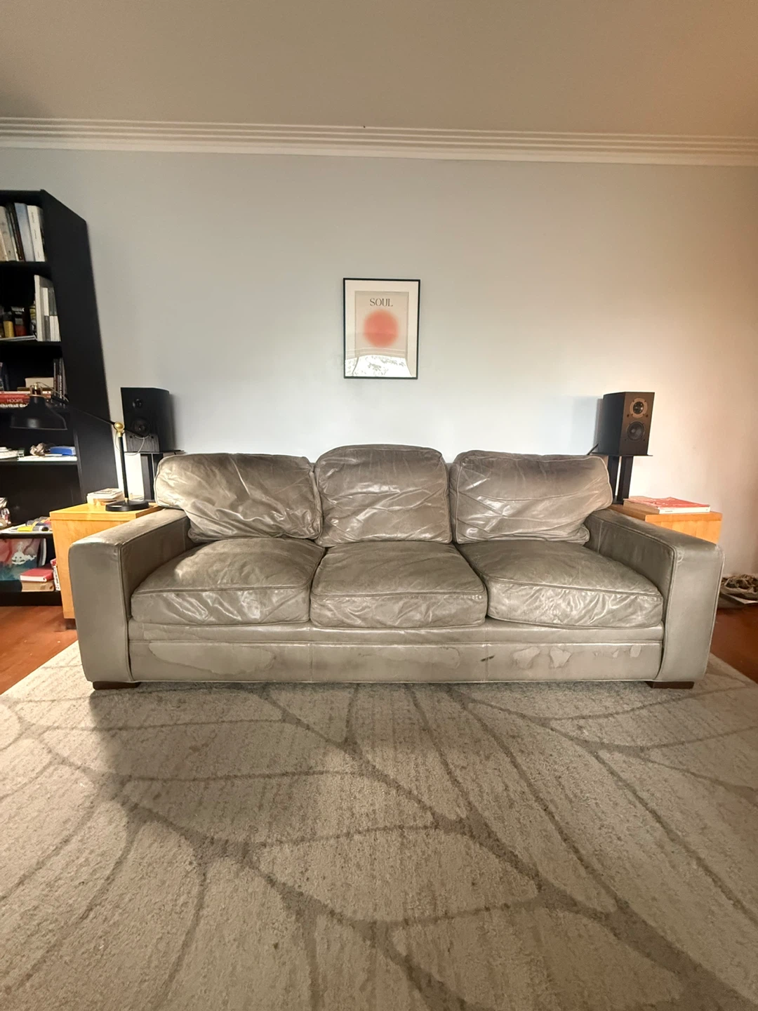 Three-Seater Grey Leather Sofa