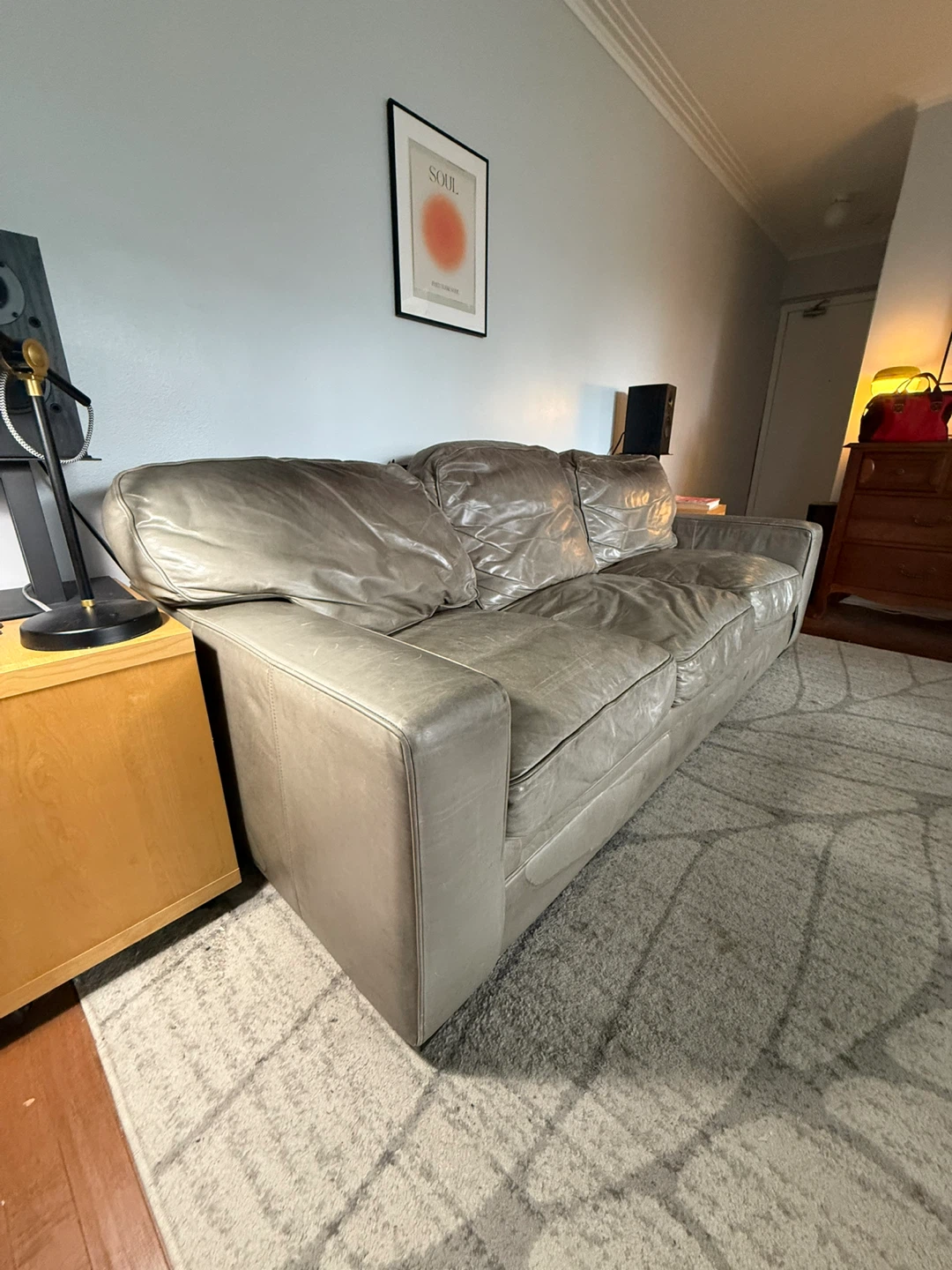 Three-Seater Grey Leather Sofa - photo 2