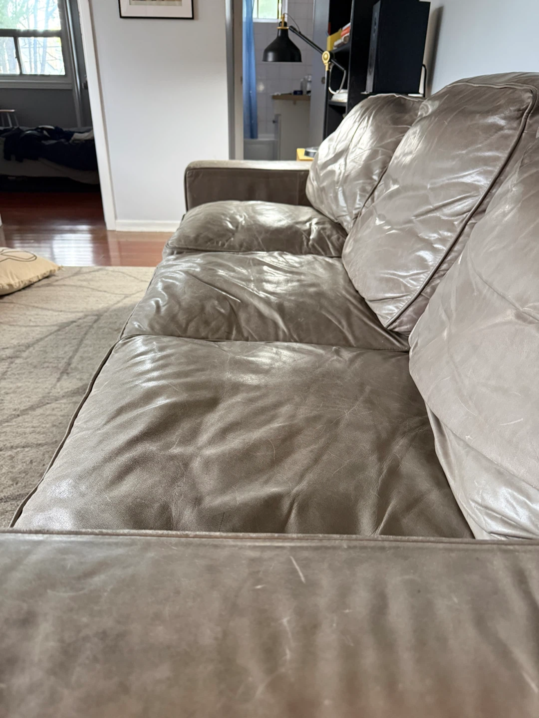 Three-Seater Grey Leather Sofa - photo 3
