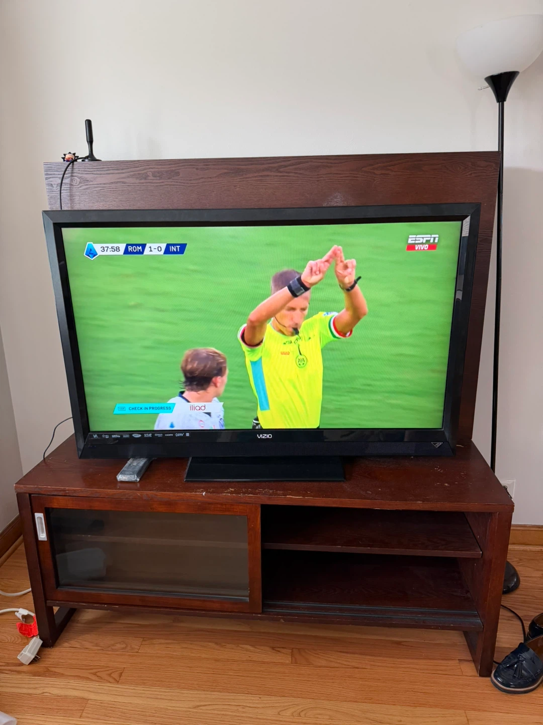 Dark Wood TV Stand with Integrated Shelf - photo 4
