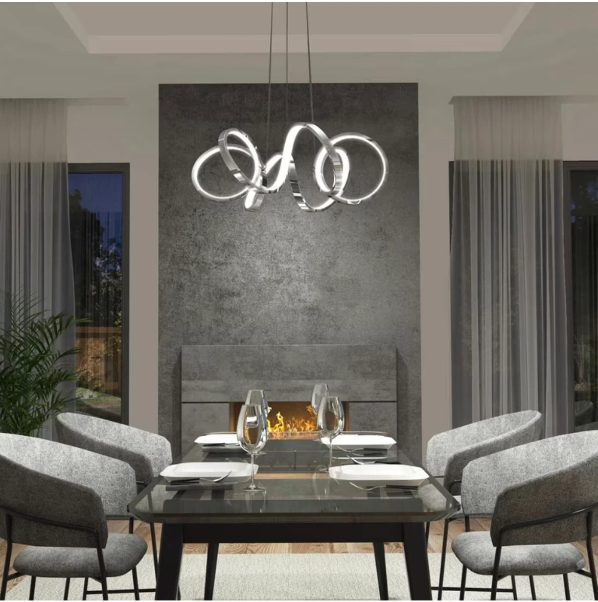 Modern Swirl Ribbon Integrated LED Pendant Light Chrome