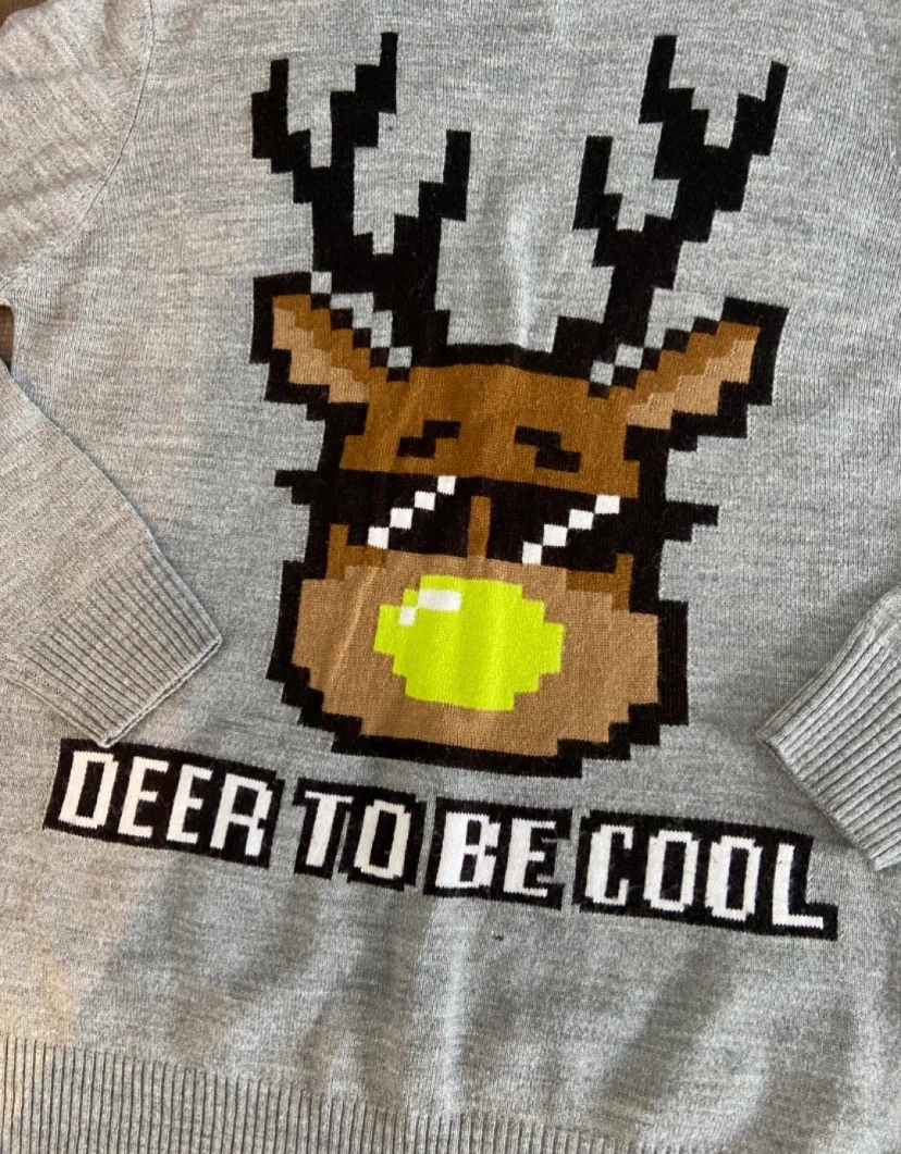 🏈 LIKE NEW H&M Boys Grey Reindeer Sweater Size 12-14Y 🏈 - photo 2