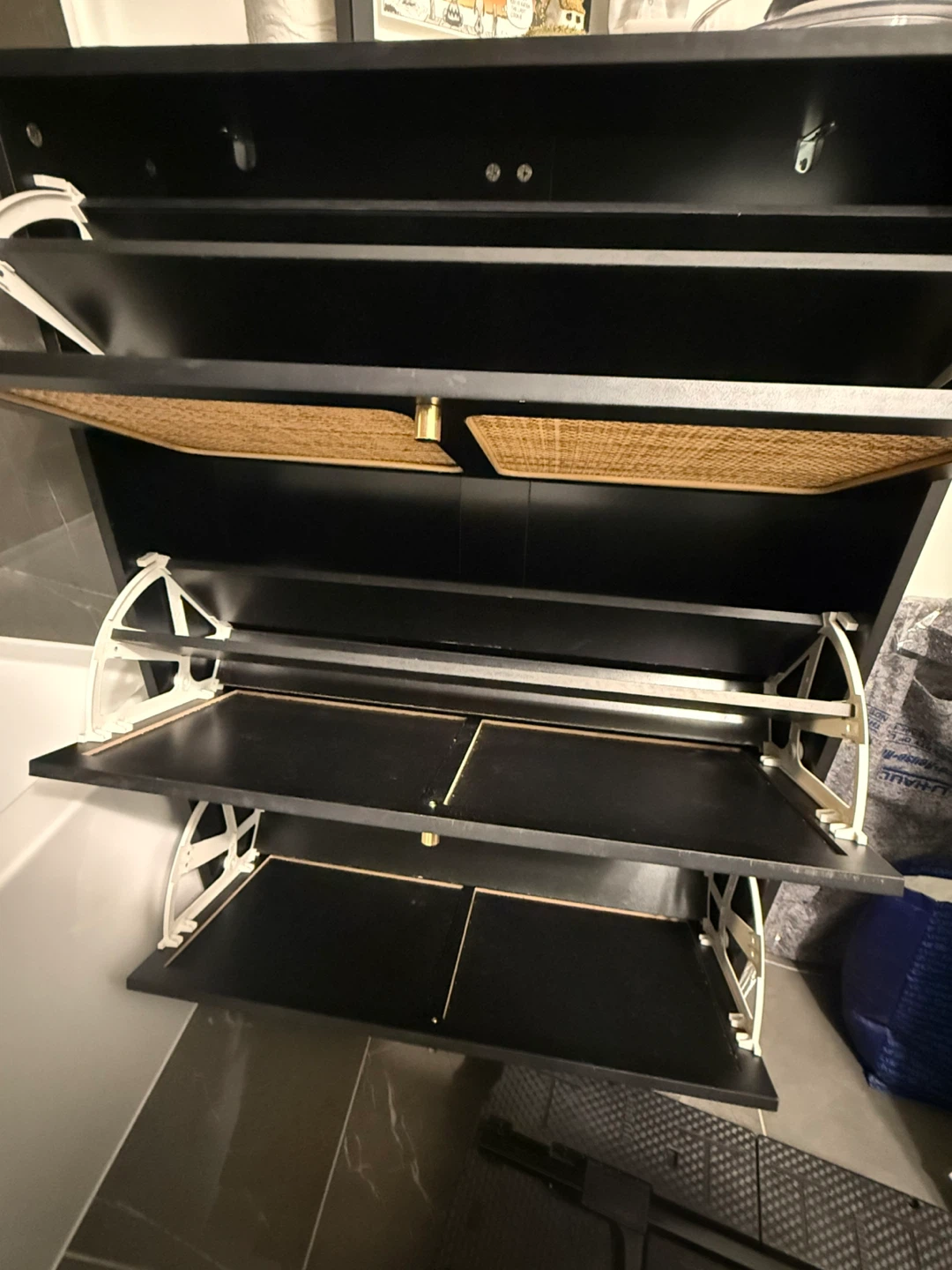 Black Rattan Shoe Storage Cabinet - photo 5