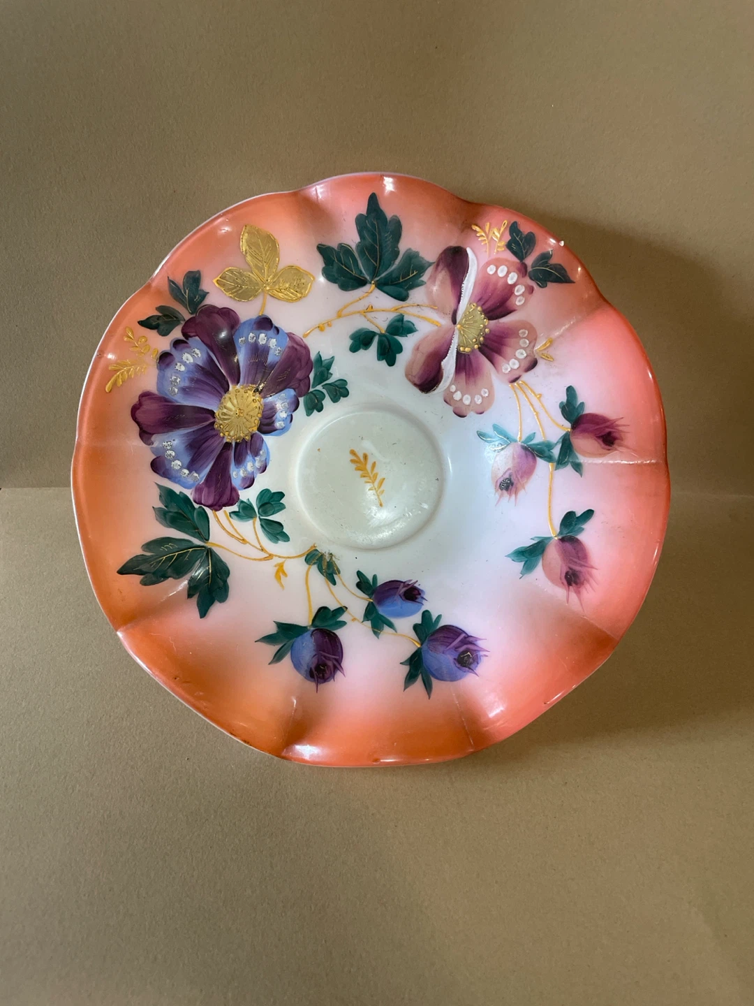 Vintage Hand-Painted Cased Glass Bowl