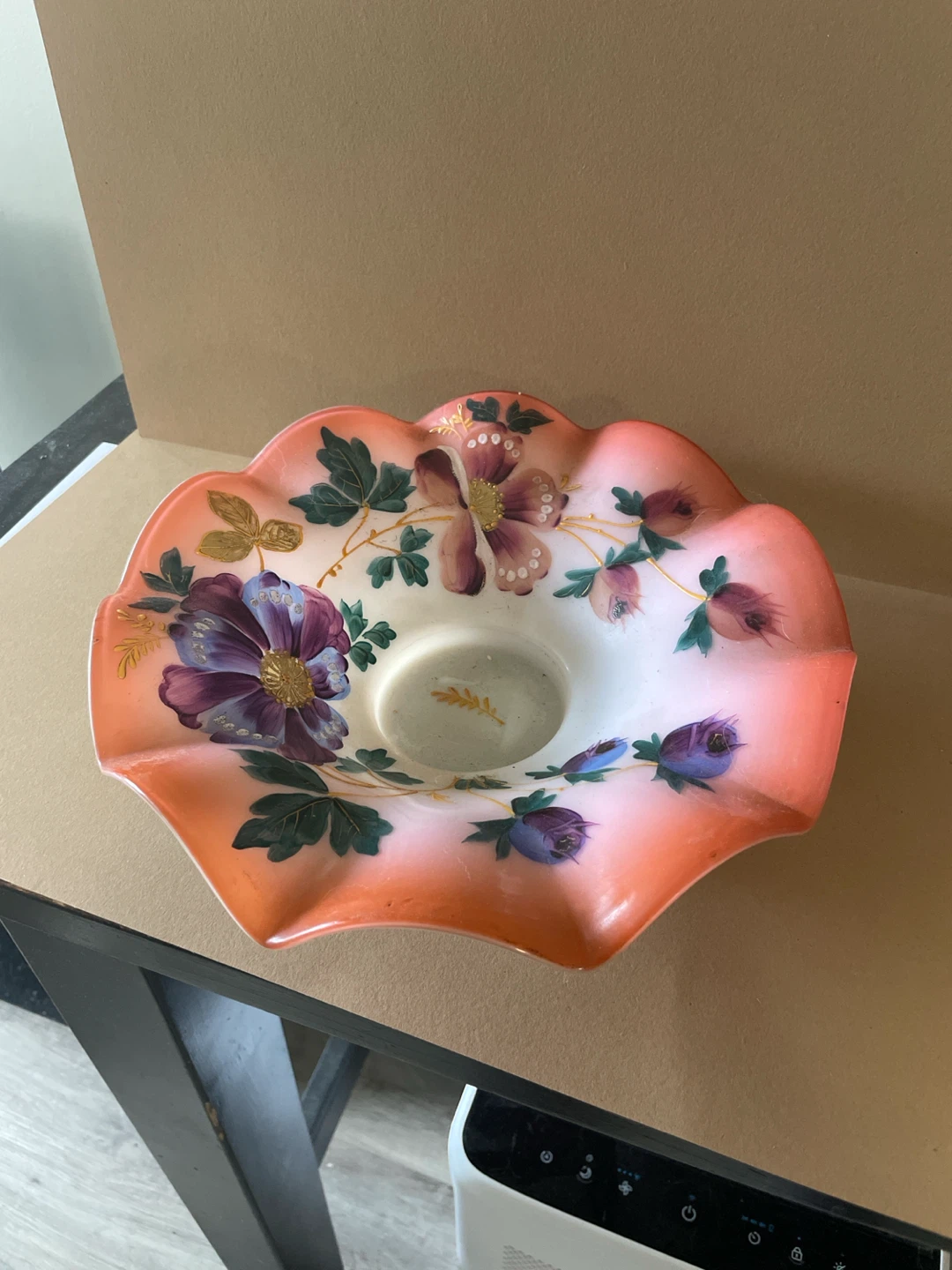 Vintage Hand-Painted Cased Glass Bowl - photo 3