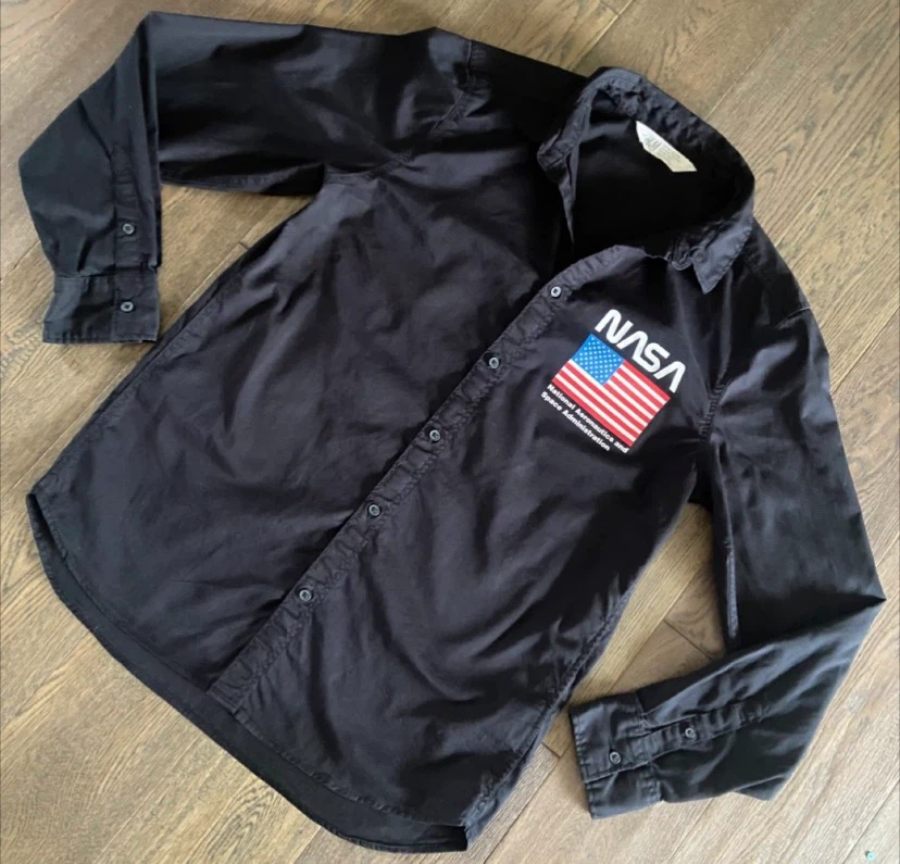 🏈 H&M Boys NASA Black Button-Up Shirt 13-14Y