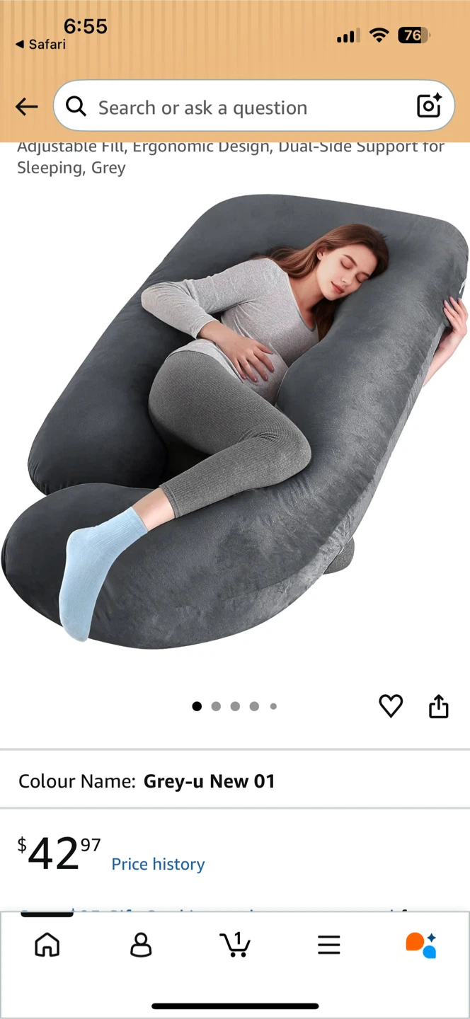 U-Shaped Maternity Pregnancy Pillow, Grey
