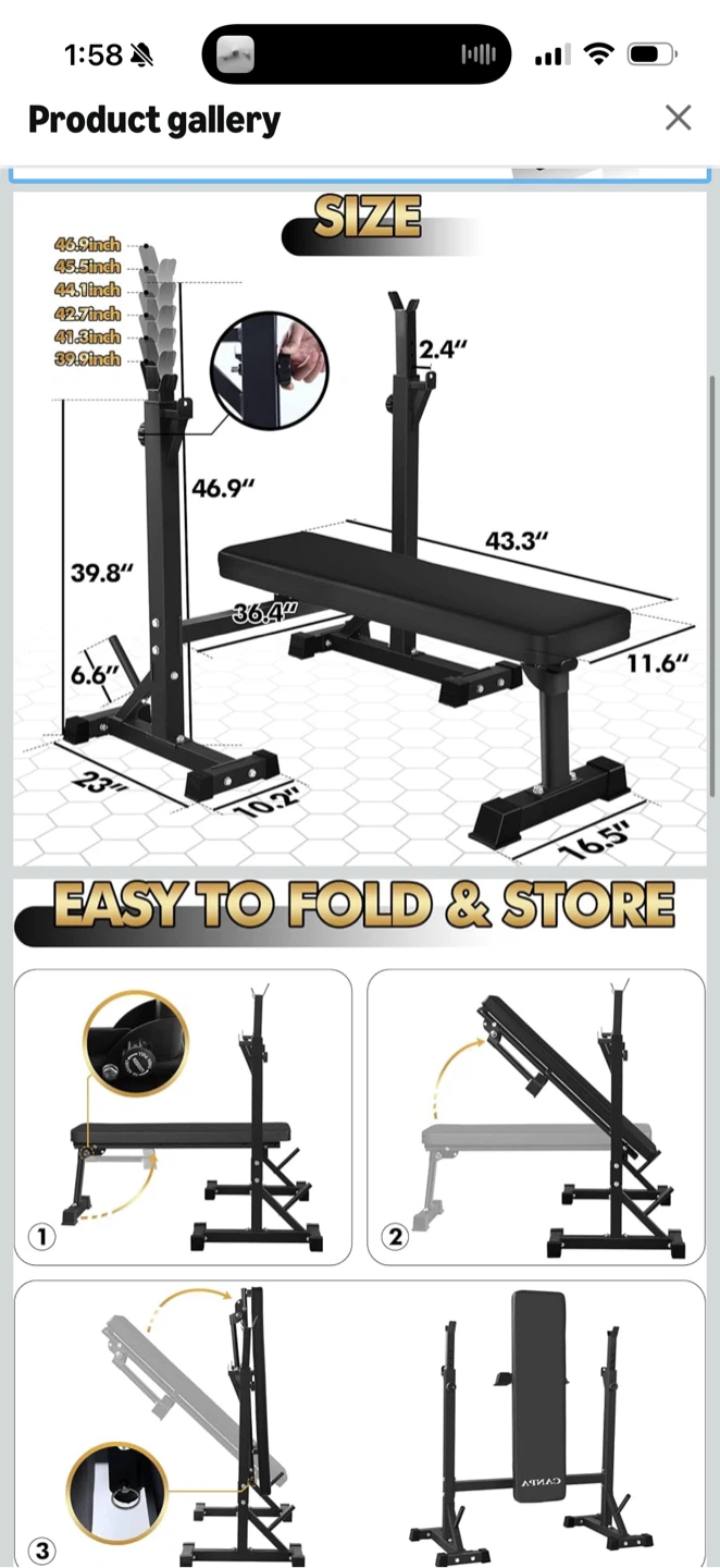 Foldable Weight Bench and CAP Barbell Set - photo 3