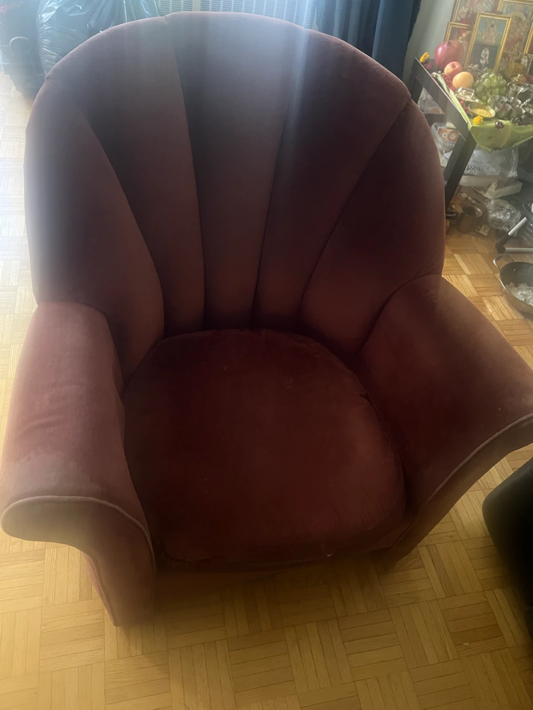 Burgundy Velvet Armchair