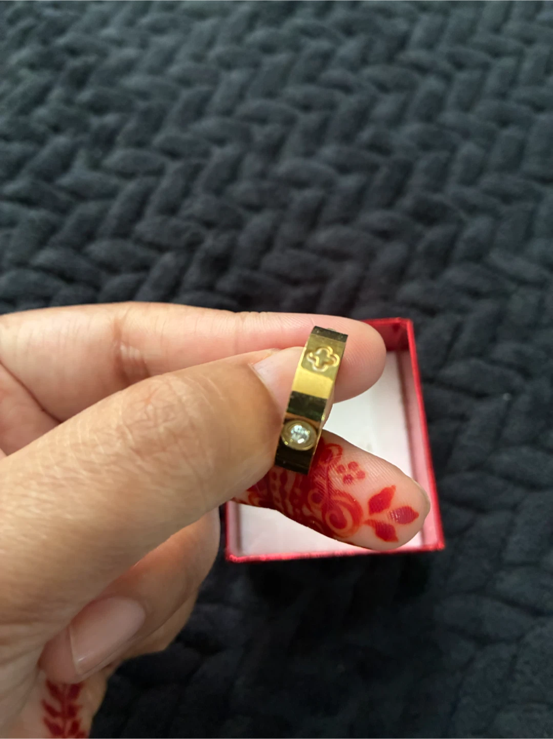 Gold-tone Ring with Clover and Crystal Detail - photo 3
