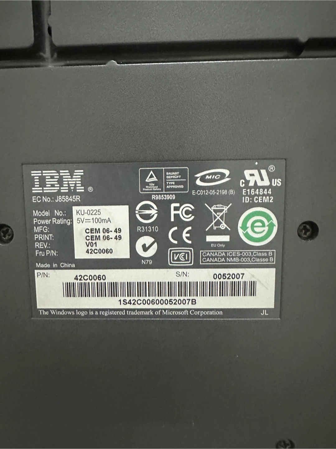 IBM KU-0225 Wired Keyboard - photo 3