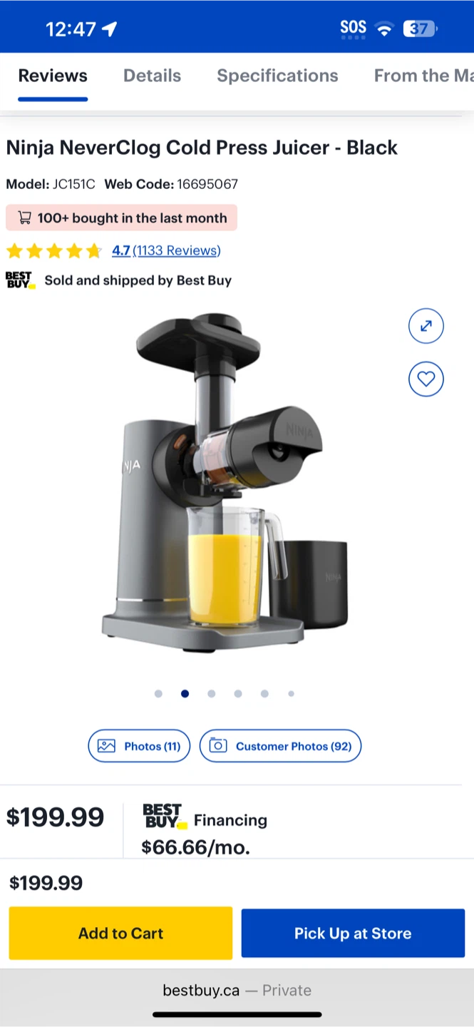 Brand New Ninja NeverClog Cold Press Juicer (JC151C)