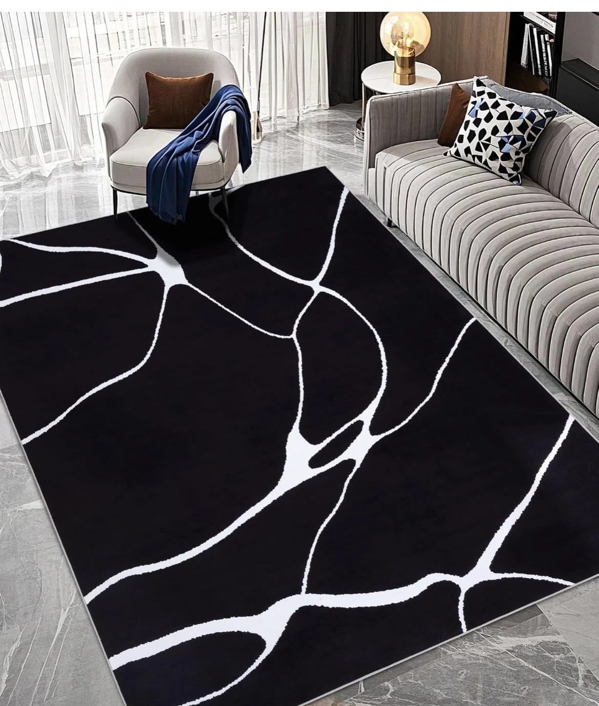 5x7 ft Black and White Abstract Area Rug