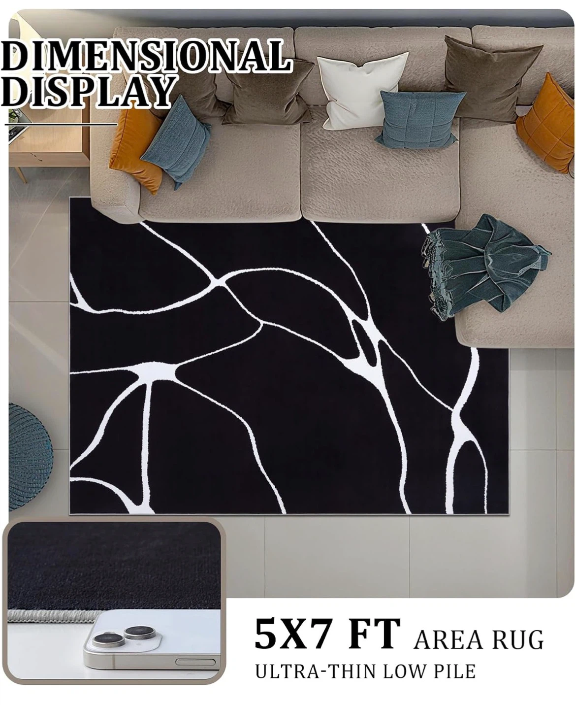 5x7 ft Black and White Abstract Area Rug - photo 2