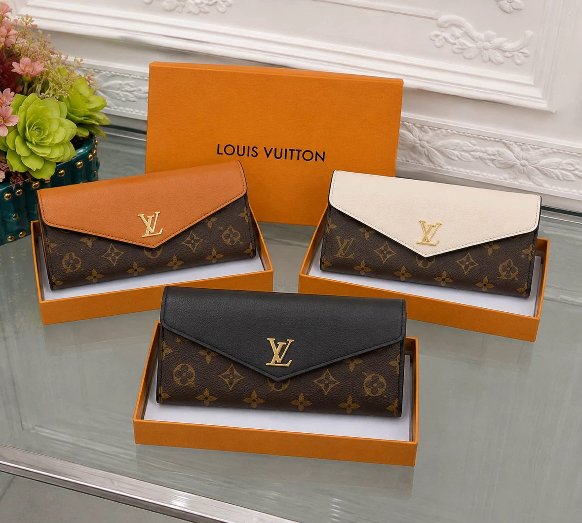 Premium Monogram Envelope Wallet