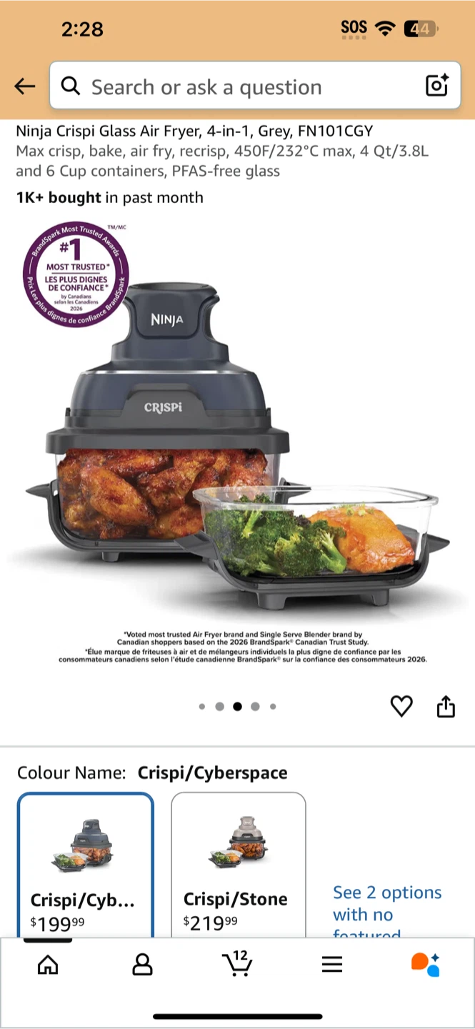 Brand New Ninja Crispi Glass Air Fryer, Grey, FN101CGY