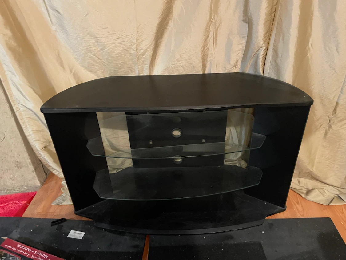 Black Corner TV Stand with Glass Shelves