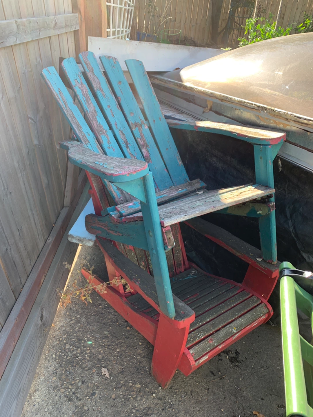Weathered wooden Adirondack chairs