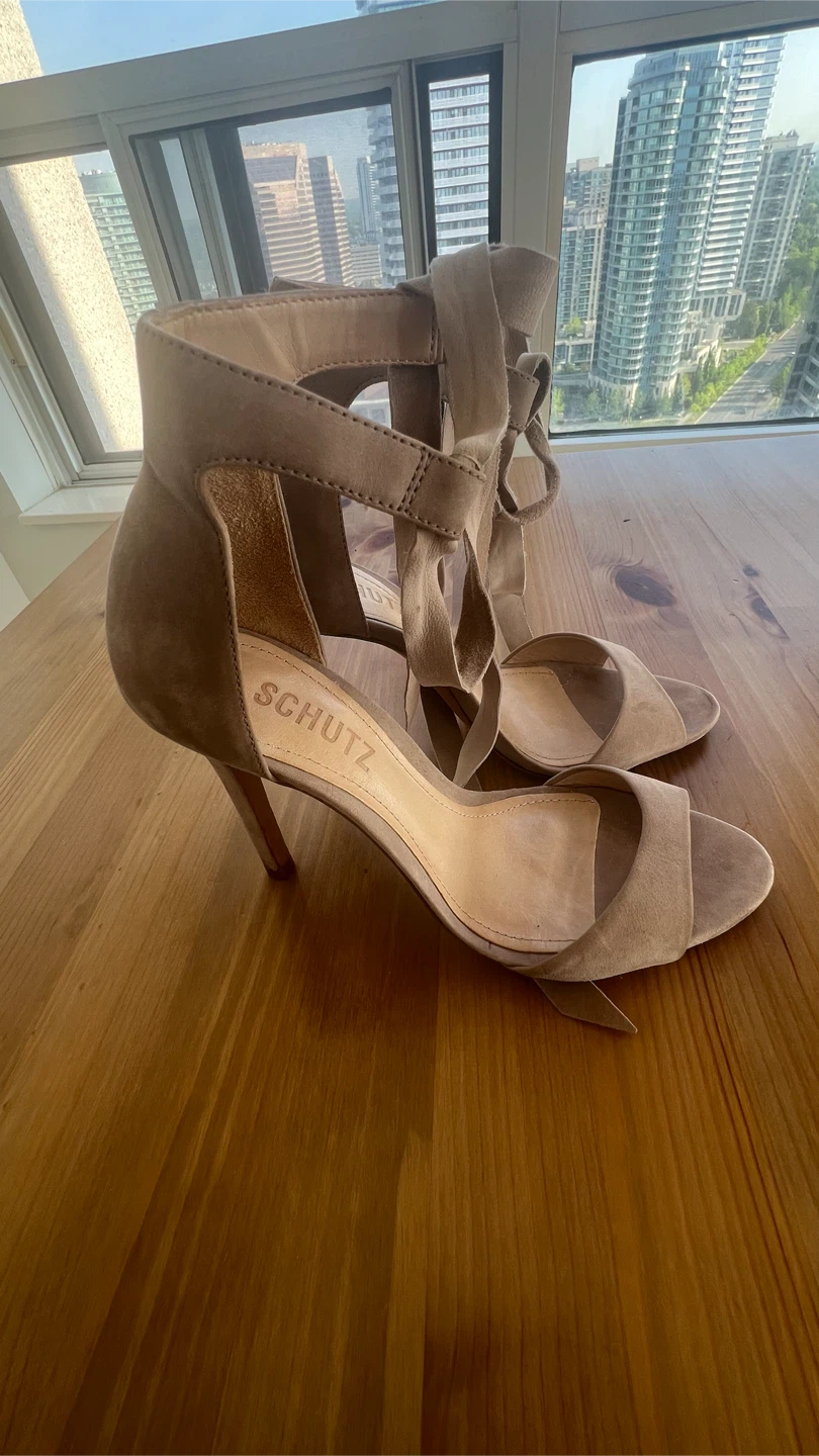 Schutz Tan Suede Tie-Up Heels Size 7B - photo 5