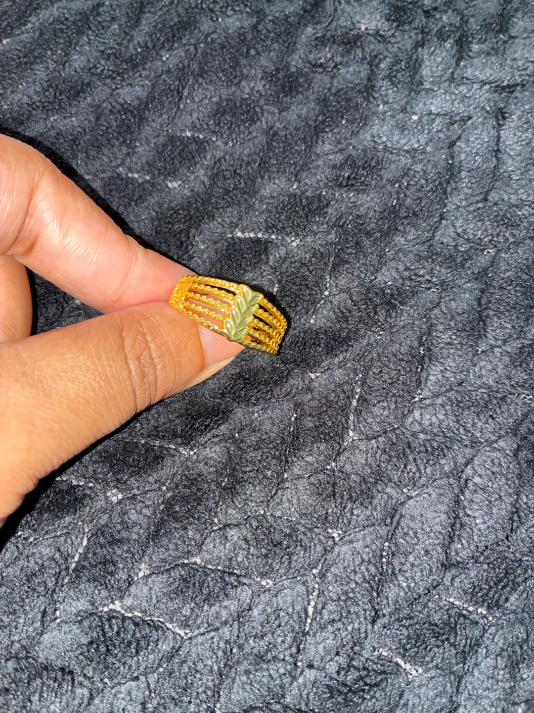 Gold Tone Leaf Motif Stacked Ring