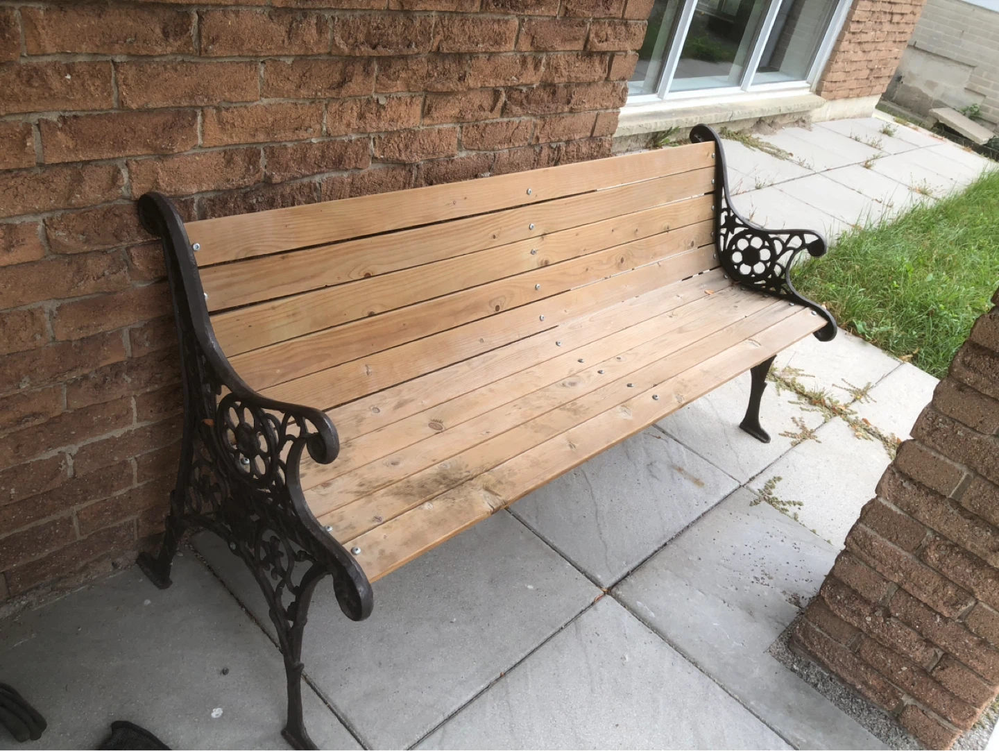 Outdoor garden bench with metal frame