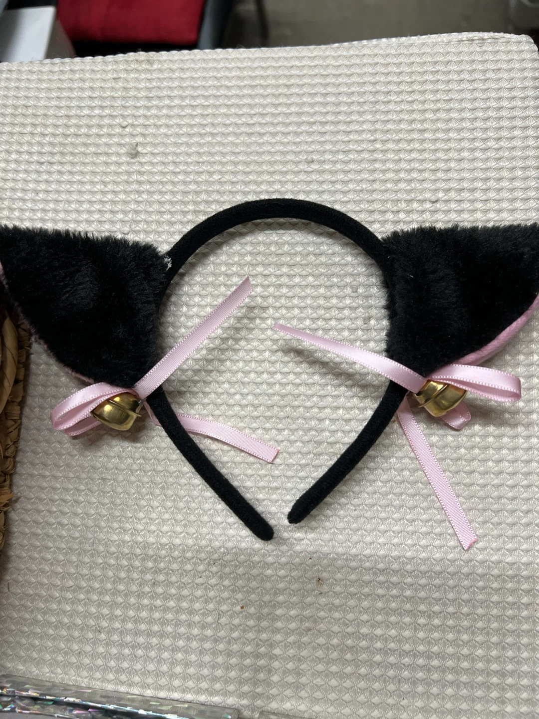 🏈 Black Cat Ear Headband with Bells