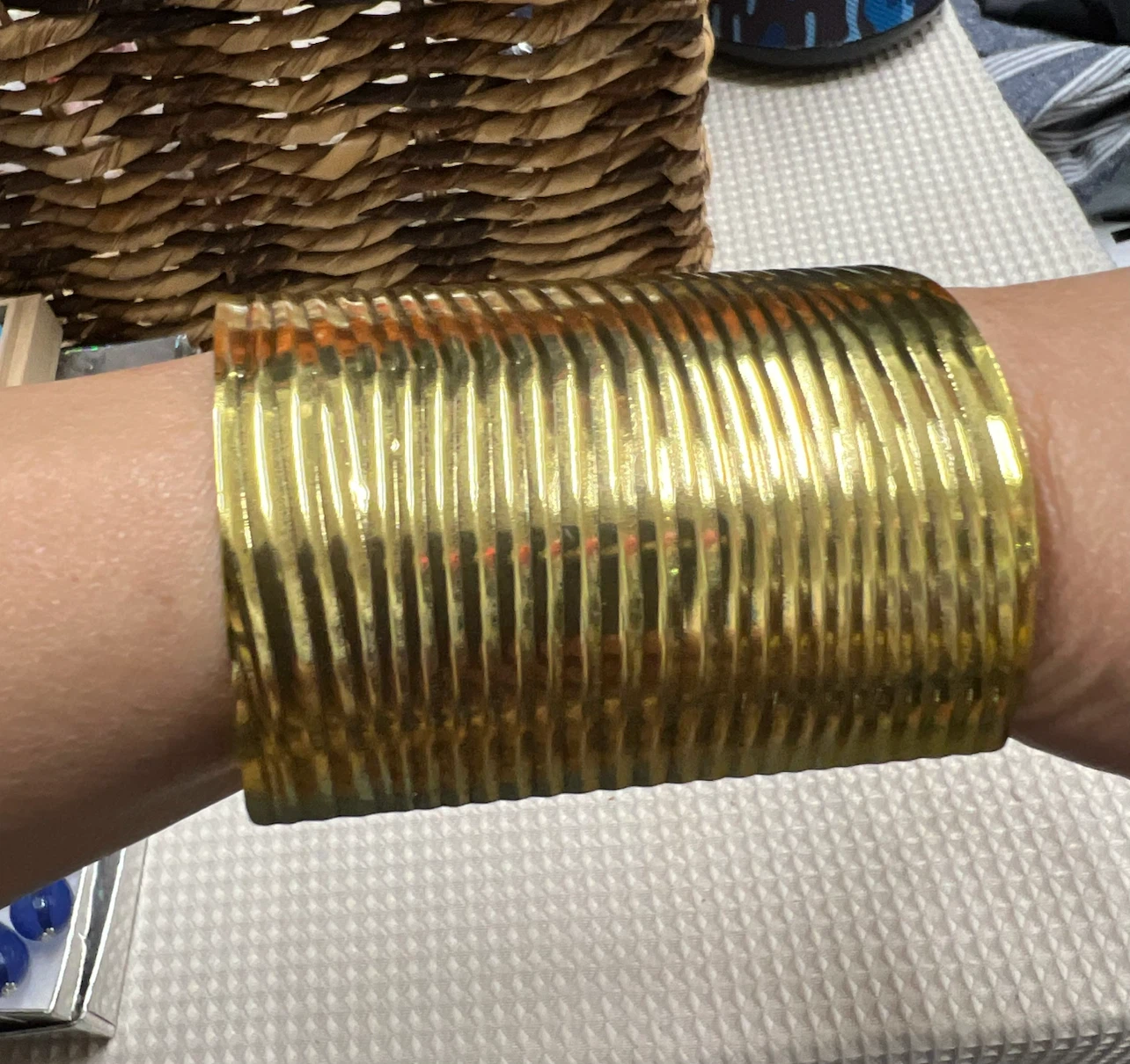 🏈 Gold-Tone Ribbed Wide Cuff Bracelet