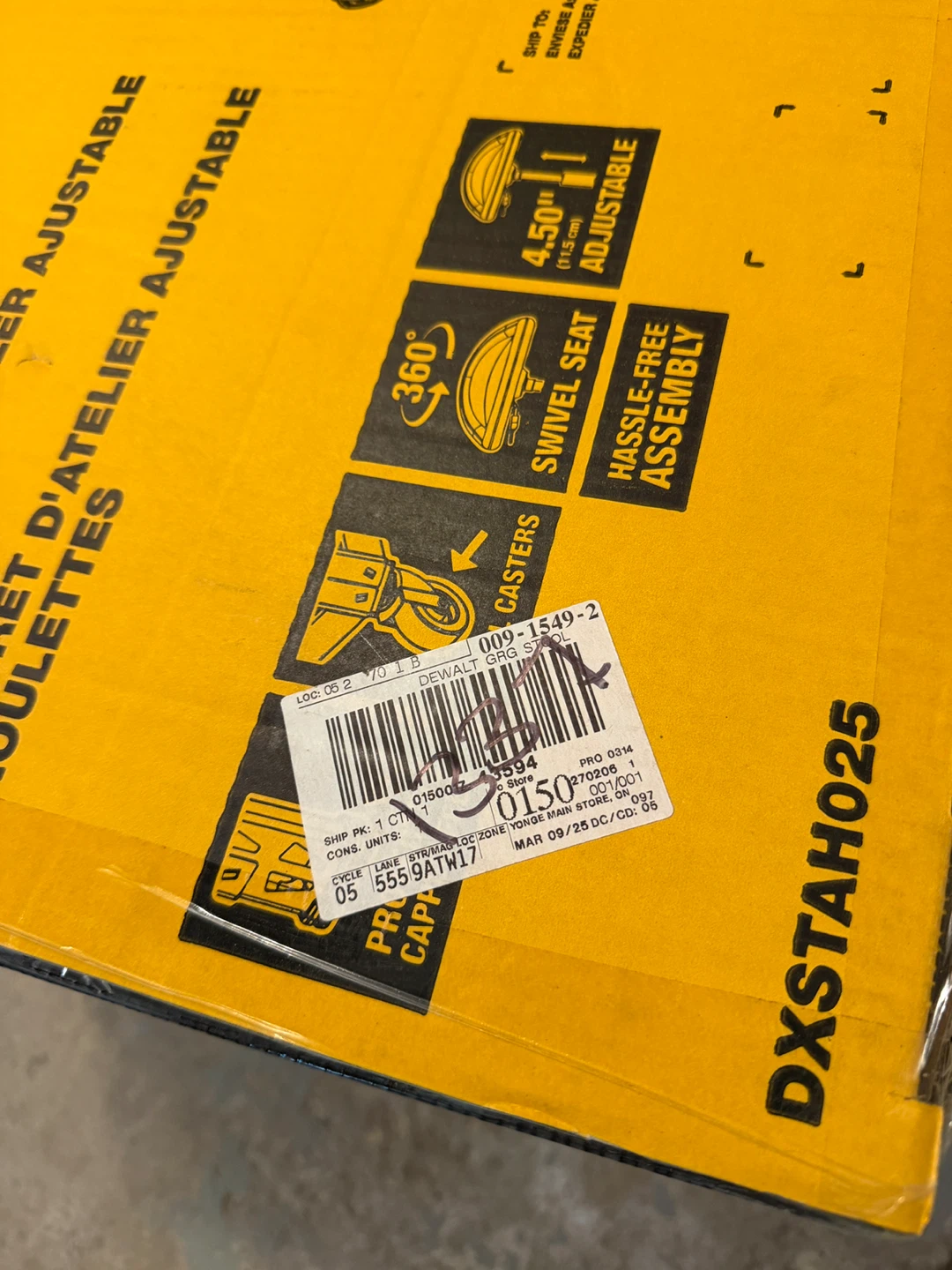Dewalt adjustable shop stool with casters NEW - photo 2