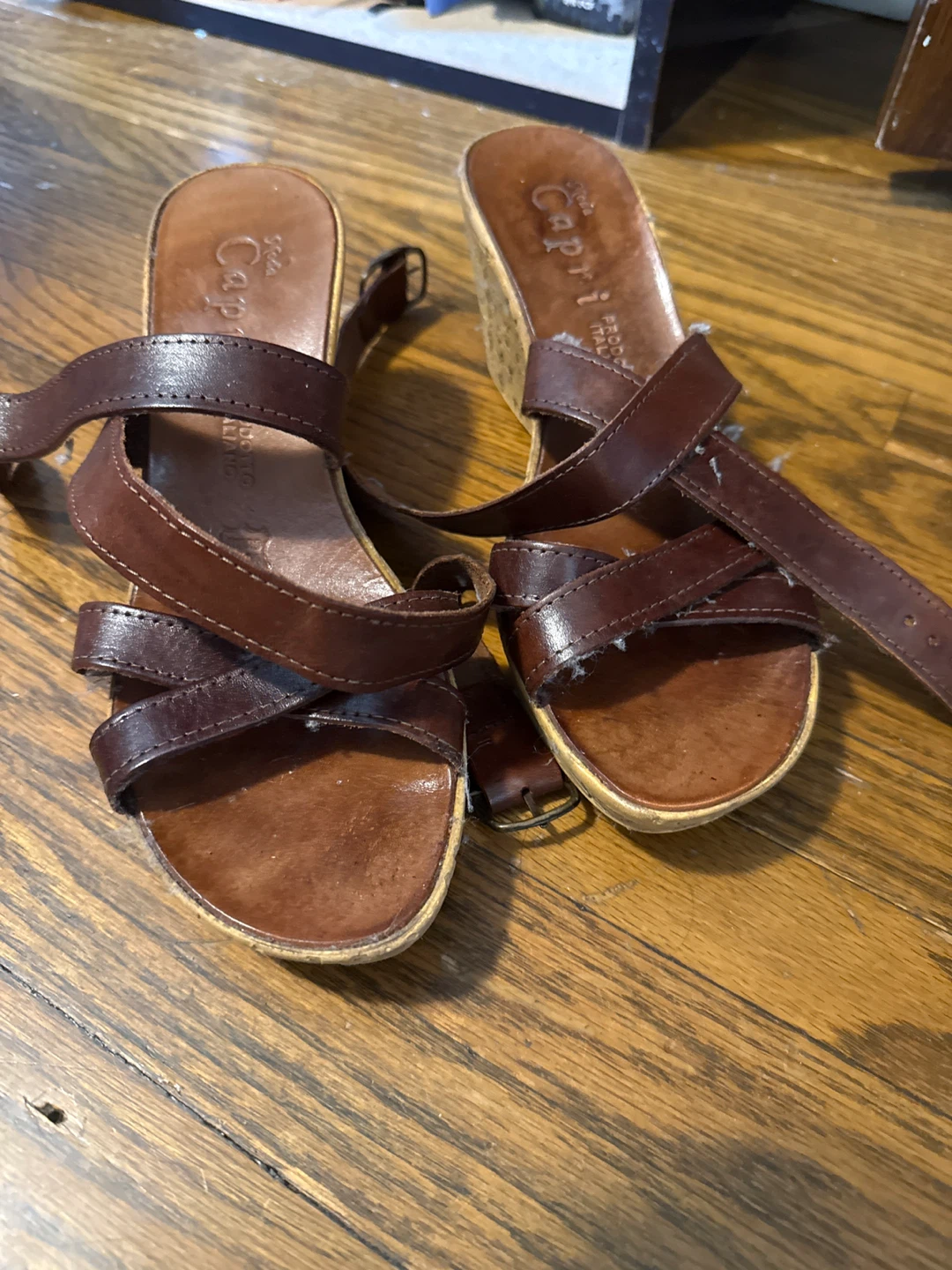 Moda Capri Brown Leather Wedge Sandals