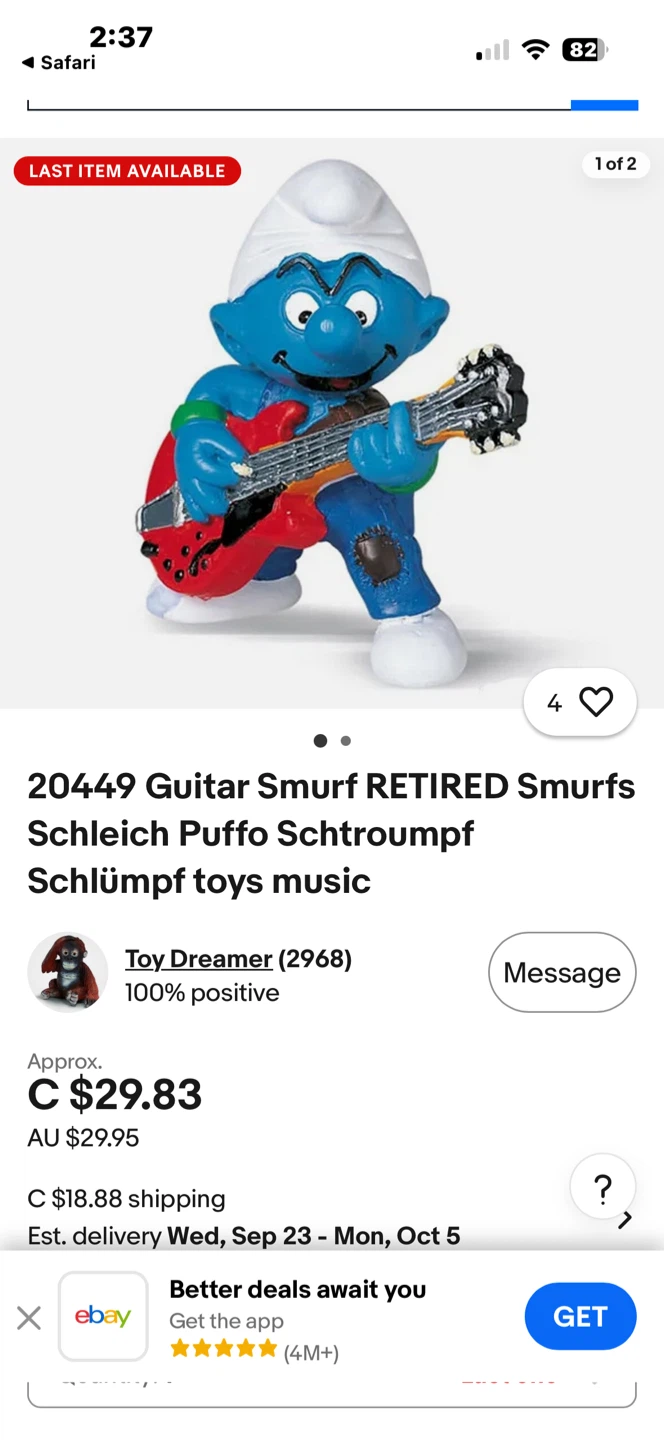 Schleich 20449 Guitar Smurf Figurine - photo 3