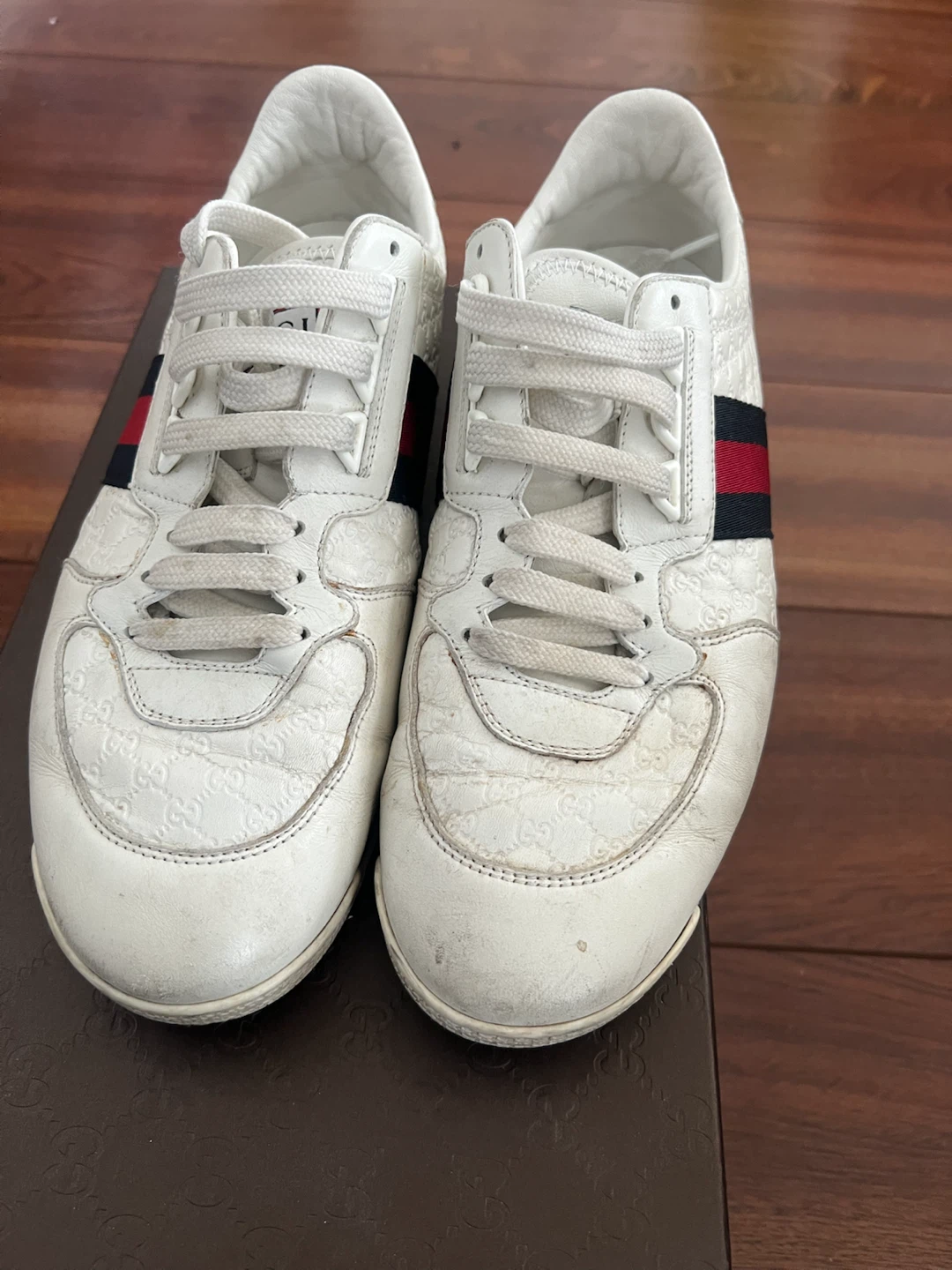 Mens Gucci White Leather Sneakers 8.5 - photo 2