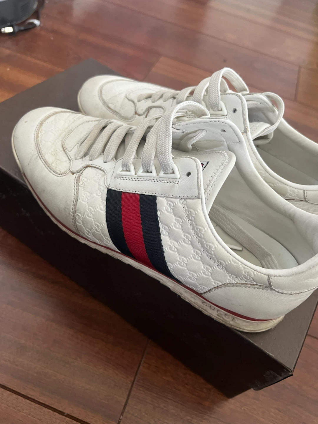 Mens Gucci White Leather Sneakers 8.5 - photo 3