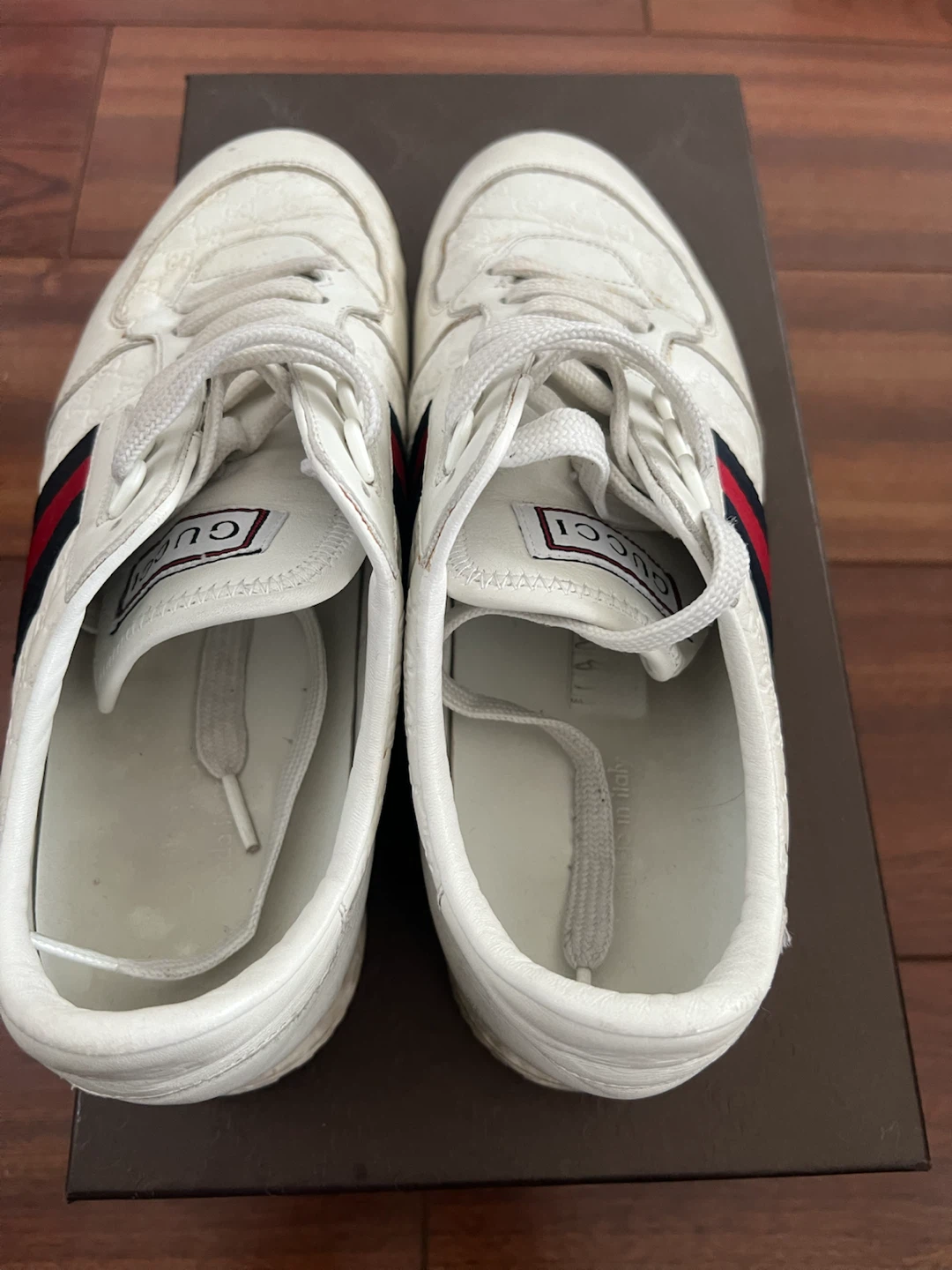 Mens Gucci White Leather Sneakers 8.5 - photo 5