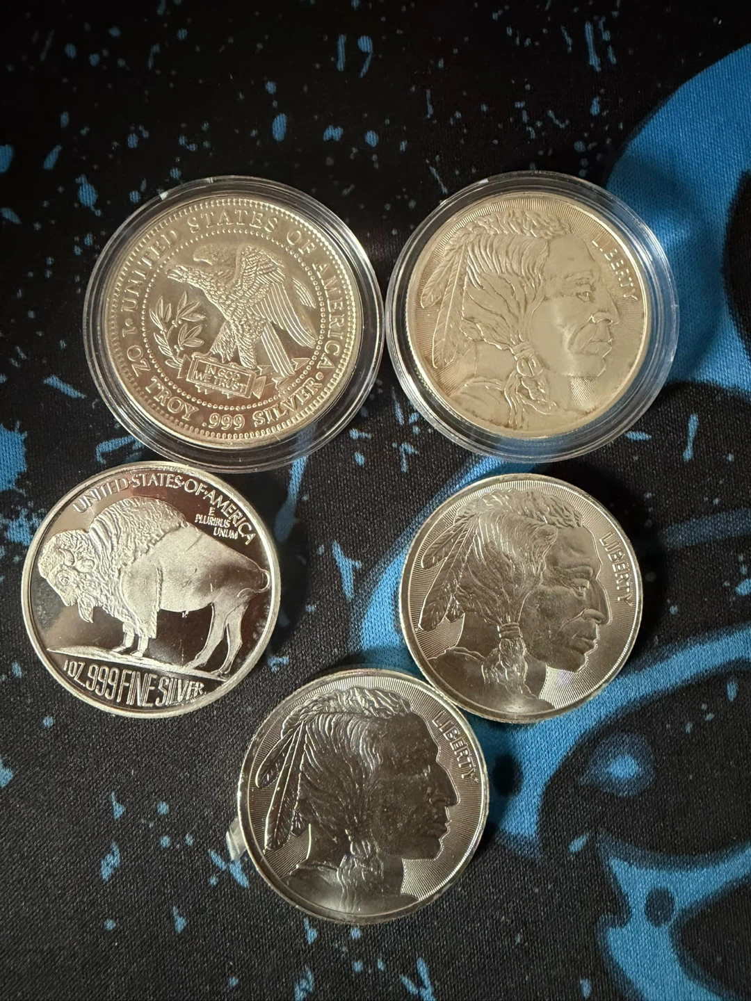 5x 1 oz Mixed .999 Fine Silver Rounds