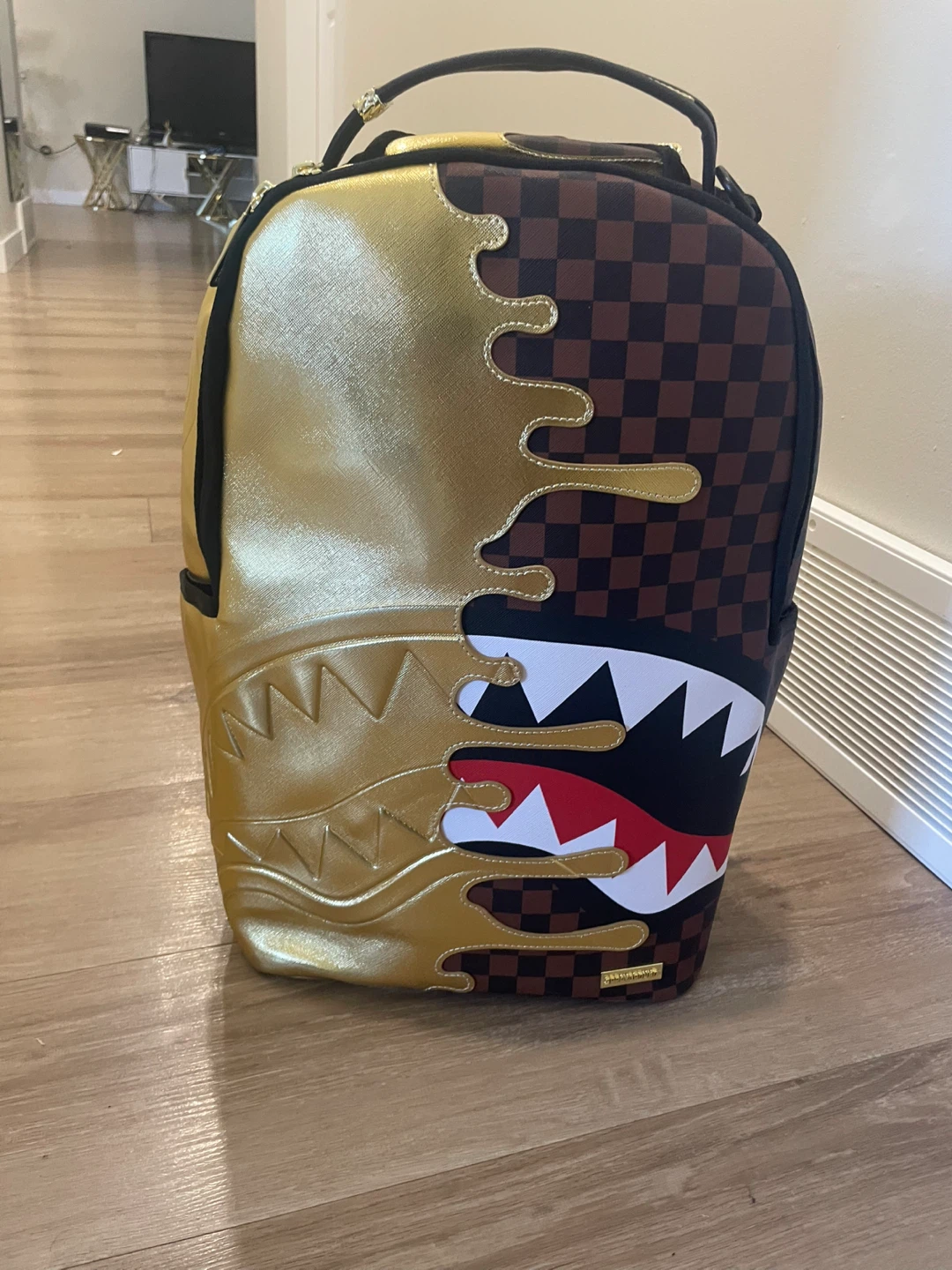 Sprayground Limited Edition Gold and Checkered Backpack