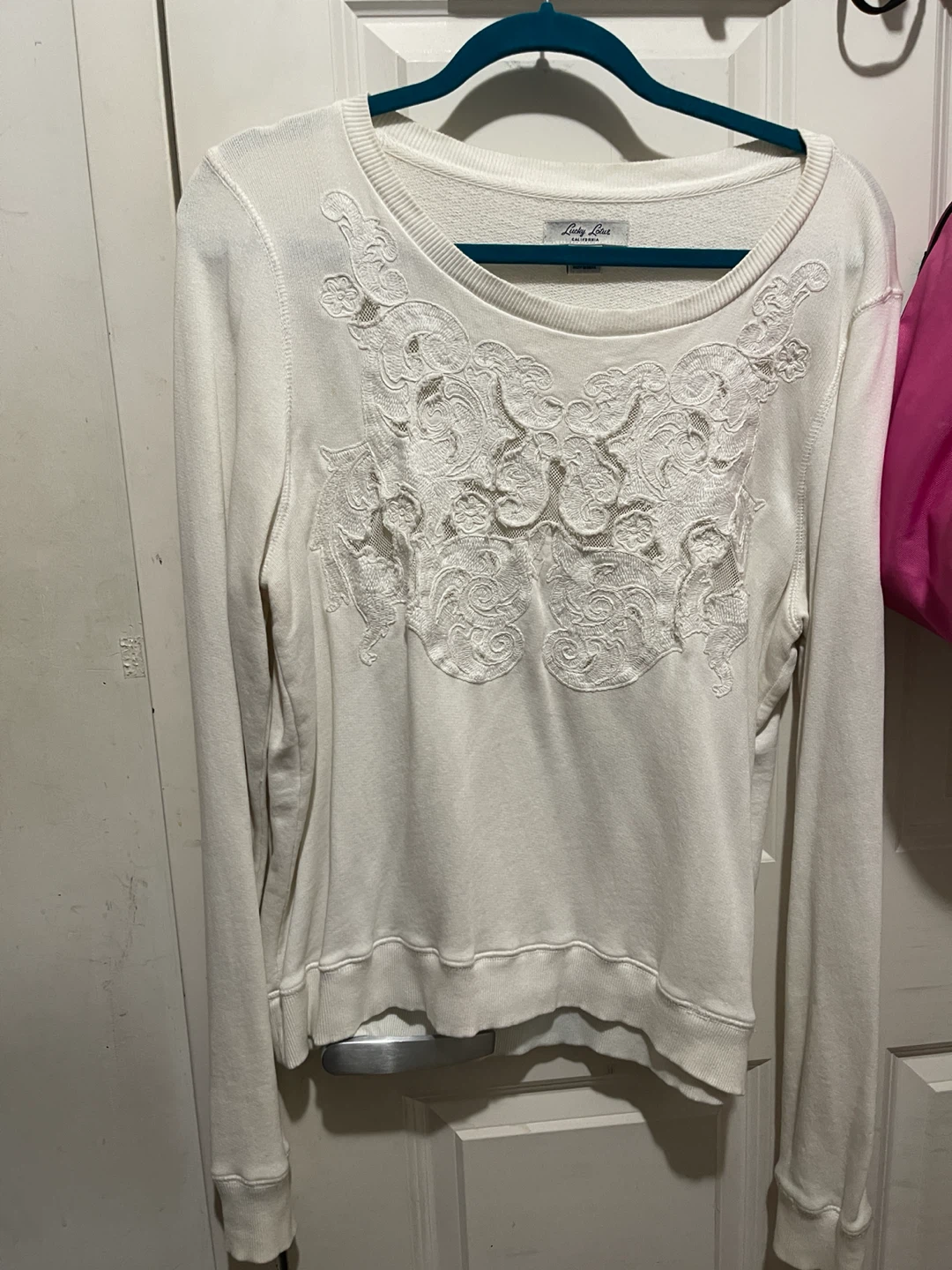 Lucky Lotus White Embroidered Pullover