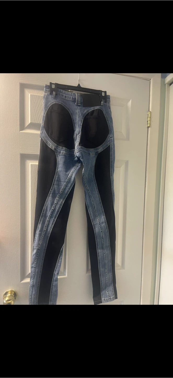 Two-tone denim and black panel jeans - photo 2