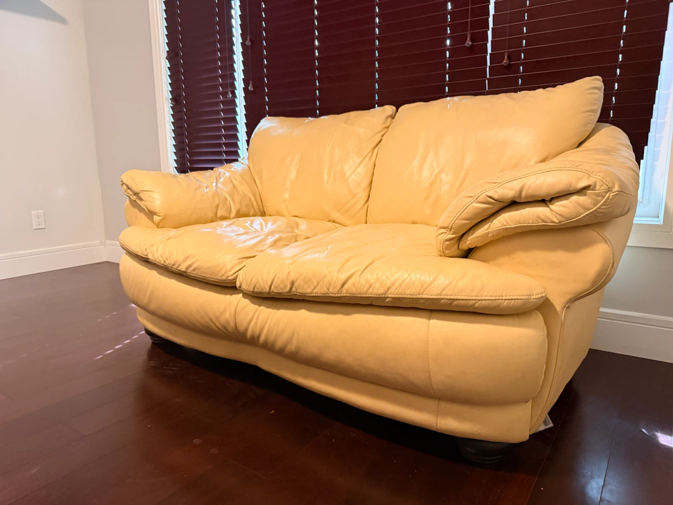 Cream Leather Loveseat