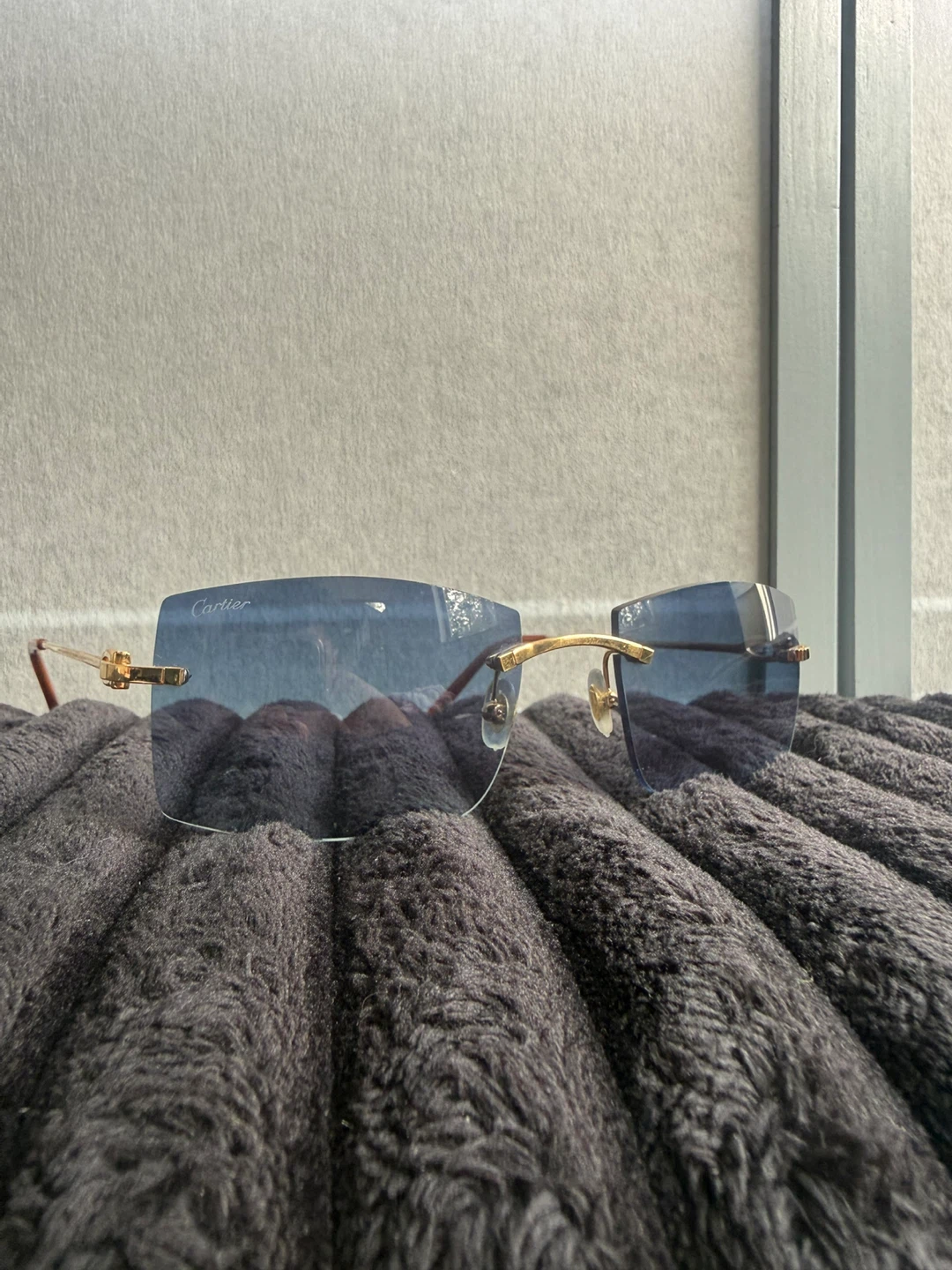 Authentic Cartier Rimless Sunglasses Gold and Blue