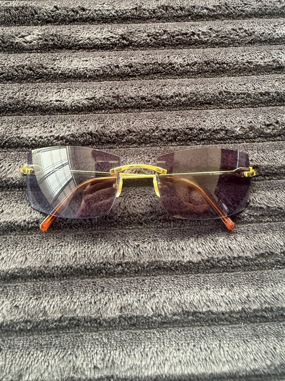 Authentic Cartier Rimless Sunglasses Gold and Blue - photo 3