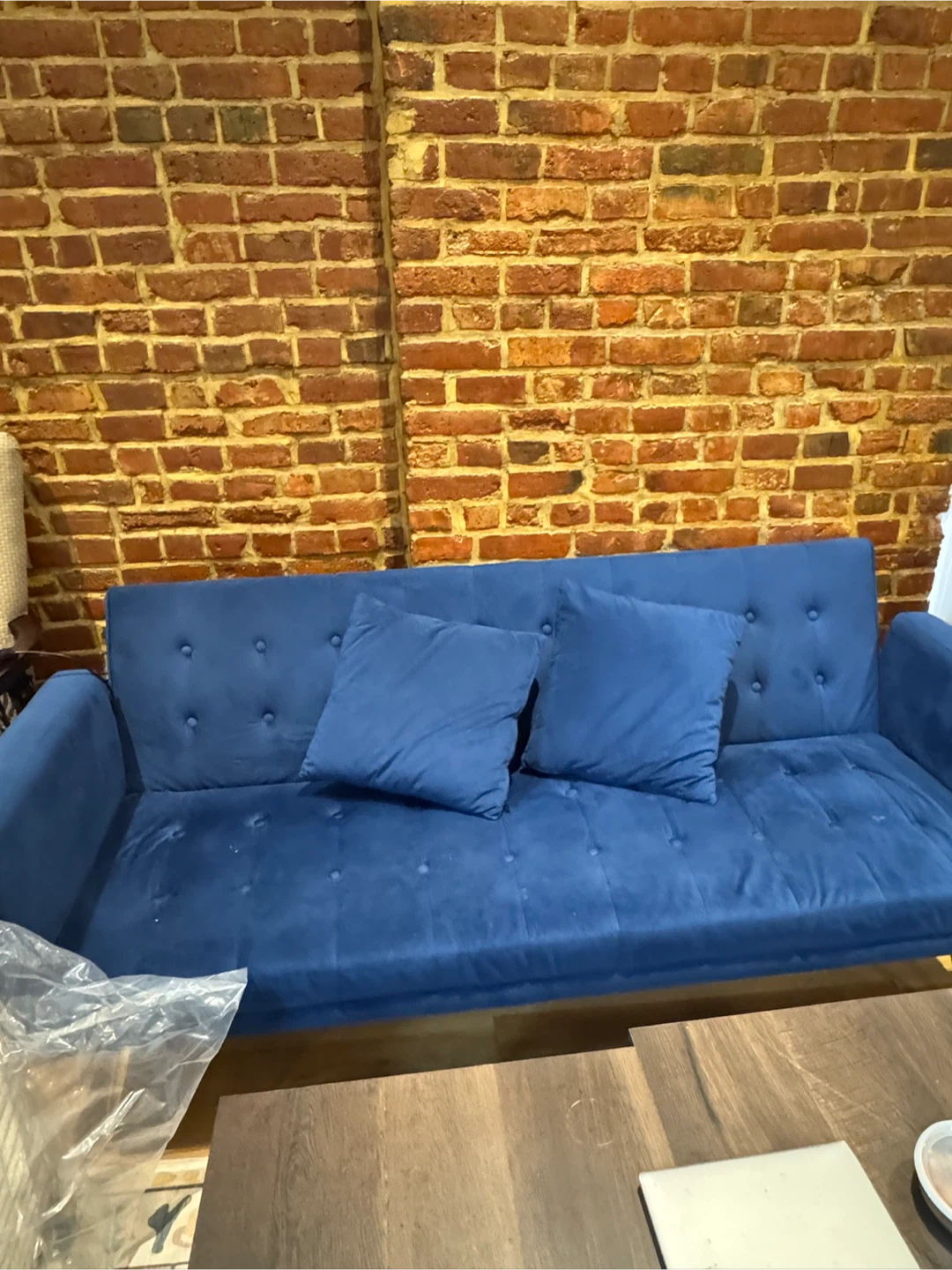 Blue Tufted Suede Sofa