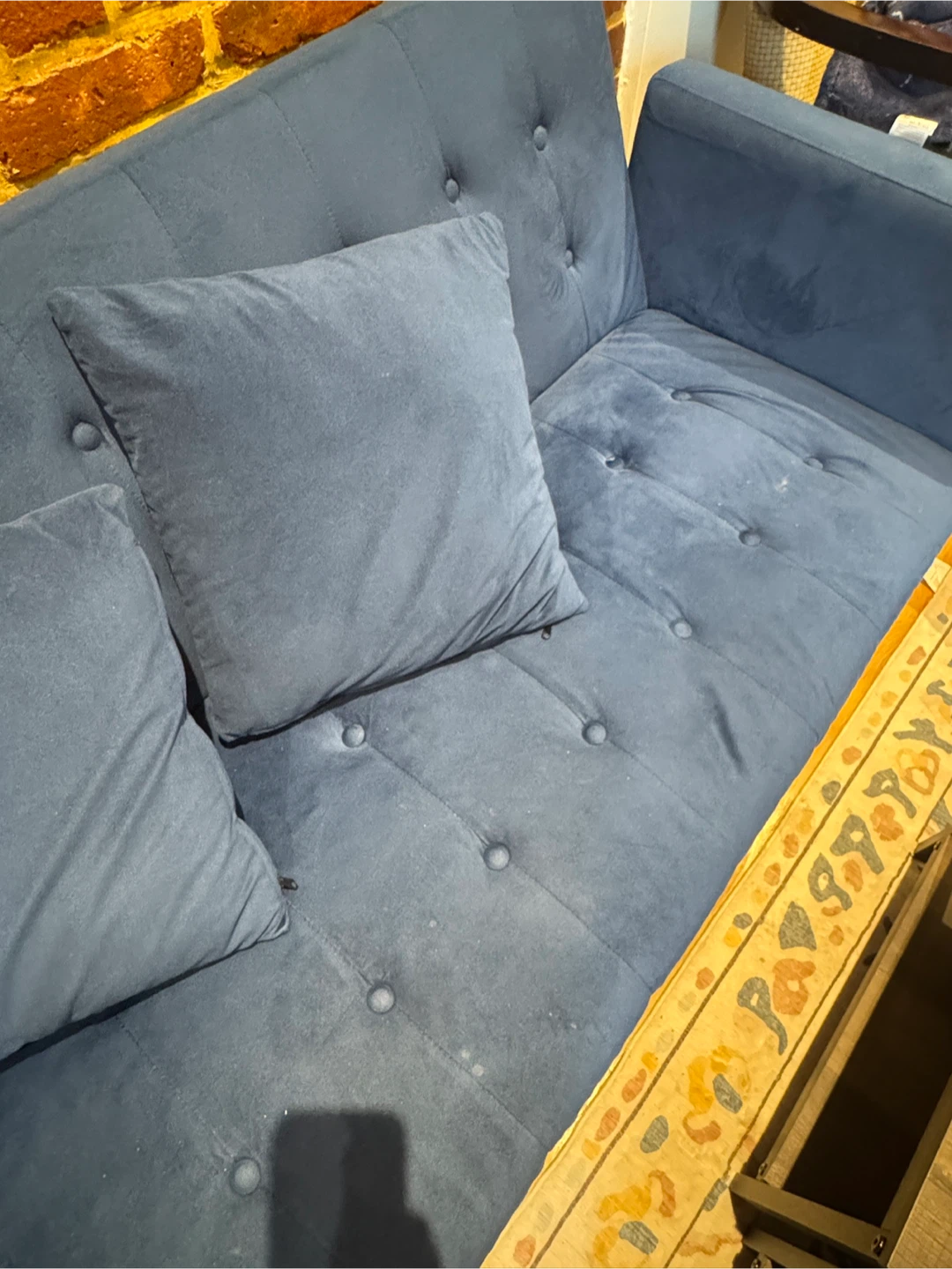 Blue Tufted Suede Sofa - photo 2